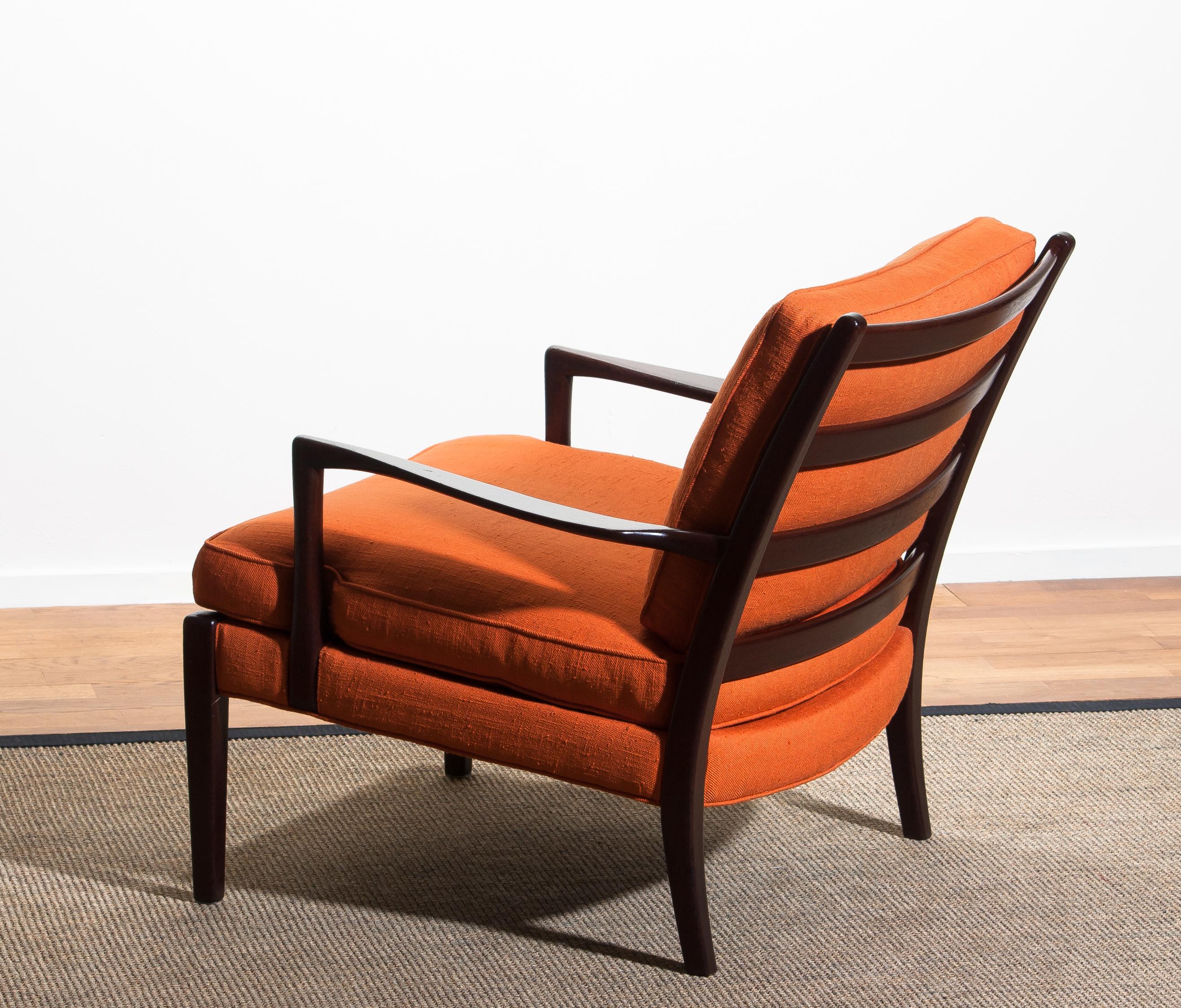 Mid-20th Century 1960s, Orange Linen Easy / Lounge Chair 