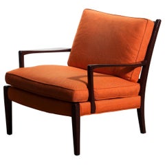 1960s, Orange Linen Easy / Lounge Chair "Löven" by Arne Norell, Sweden