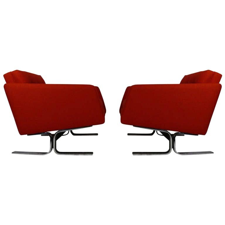 1960s Orange Lounge Chairs with Chrome Base For Sale