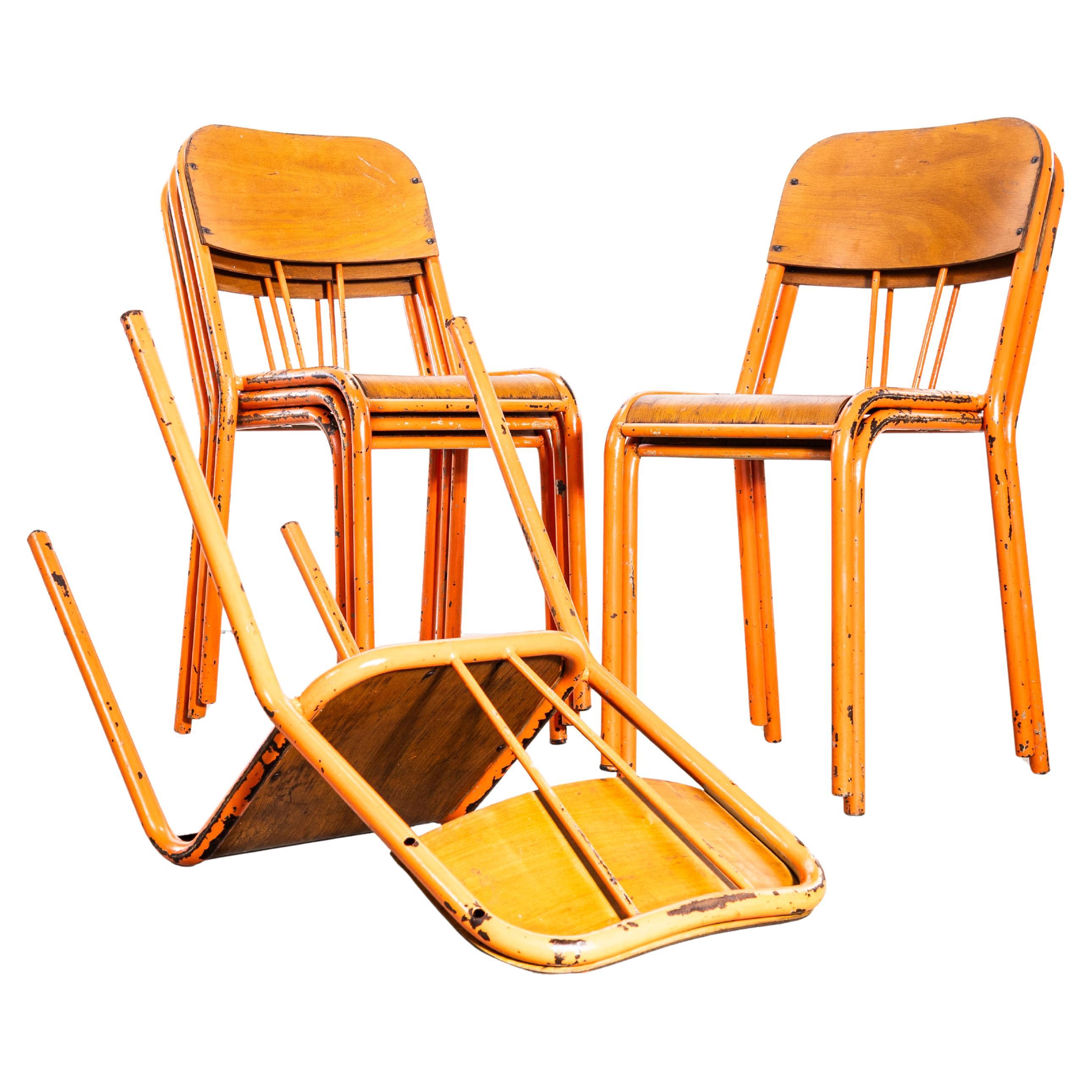 1960’s Orange Mullca Stacking D Back Dining Chairs – Set Of Six