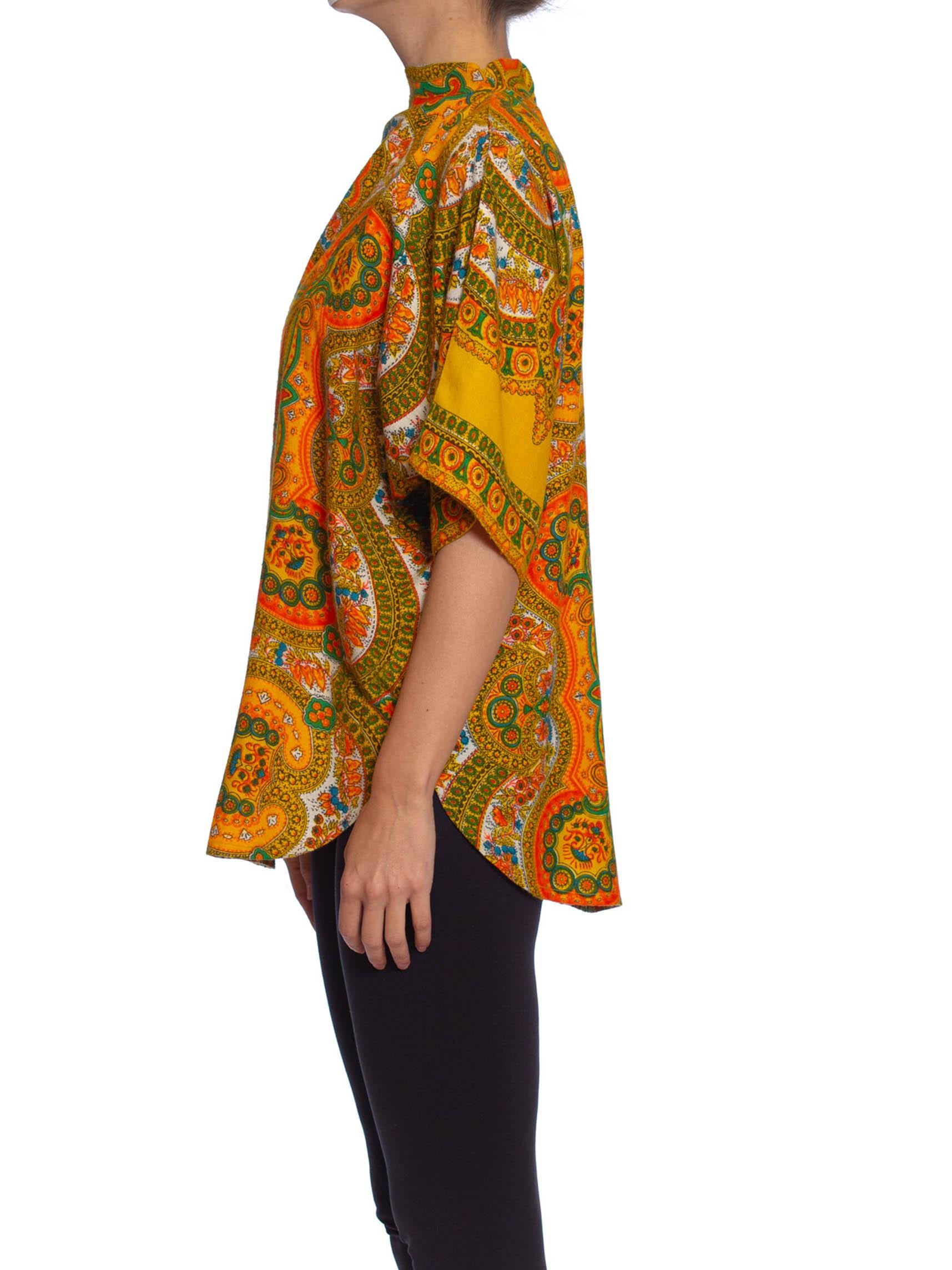 1960S Orange Paisley Acrylic Oversized Pullover Top In Excellent Condition In New York, NY