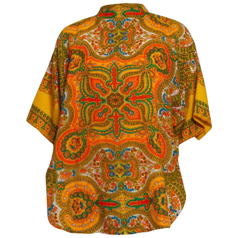 1960S Orange Paisley Acrylic Oversized Pullover Top For Sale at 1stDibs