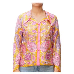 1960S Orange Pink & Purple Silk Top