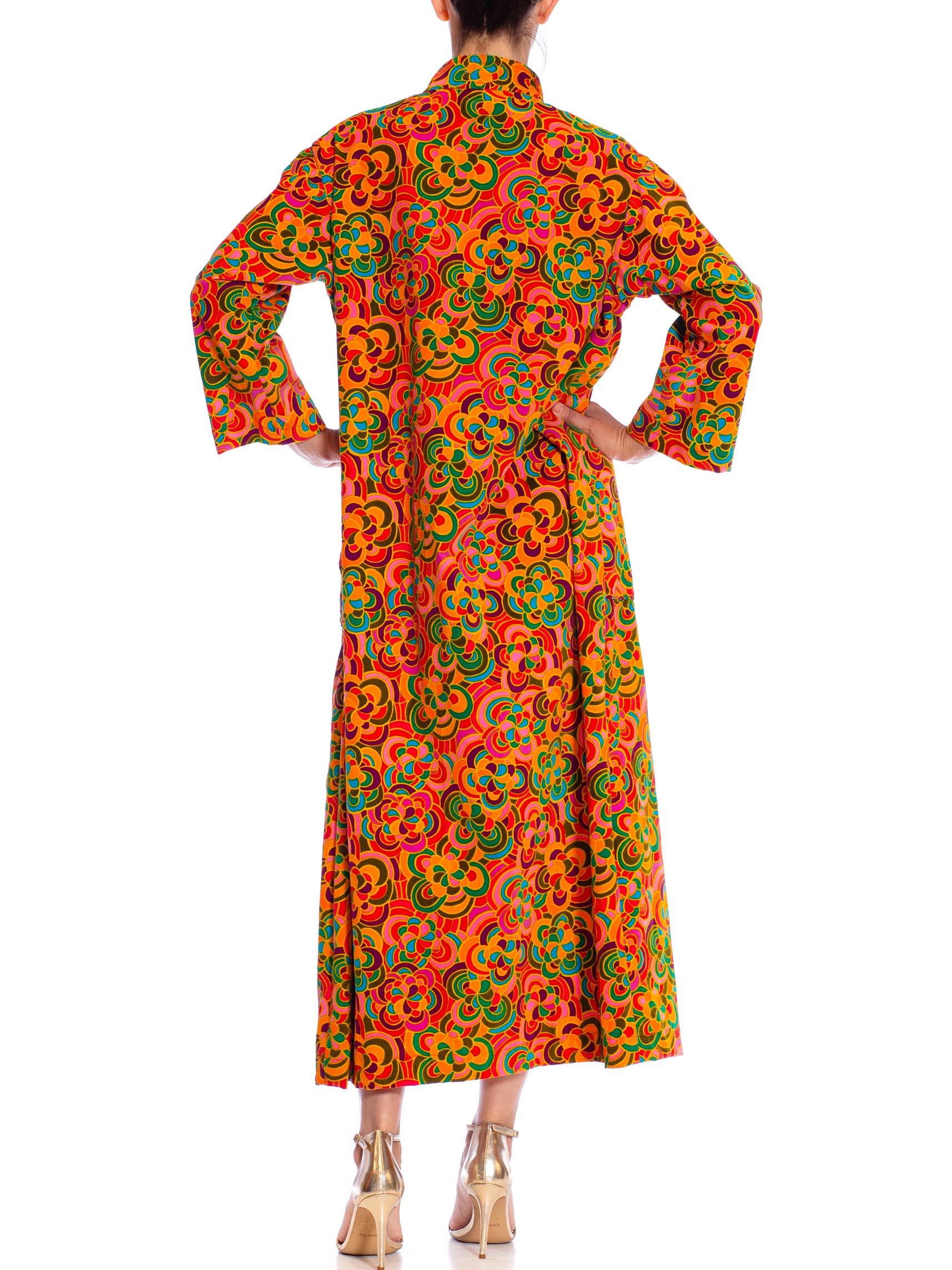 1960S Orange Psychedelic Cotton Velvet Floral Duster 4