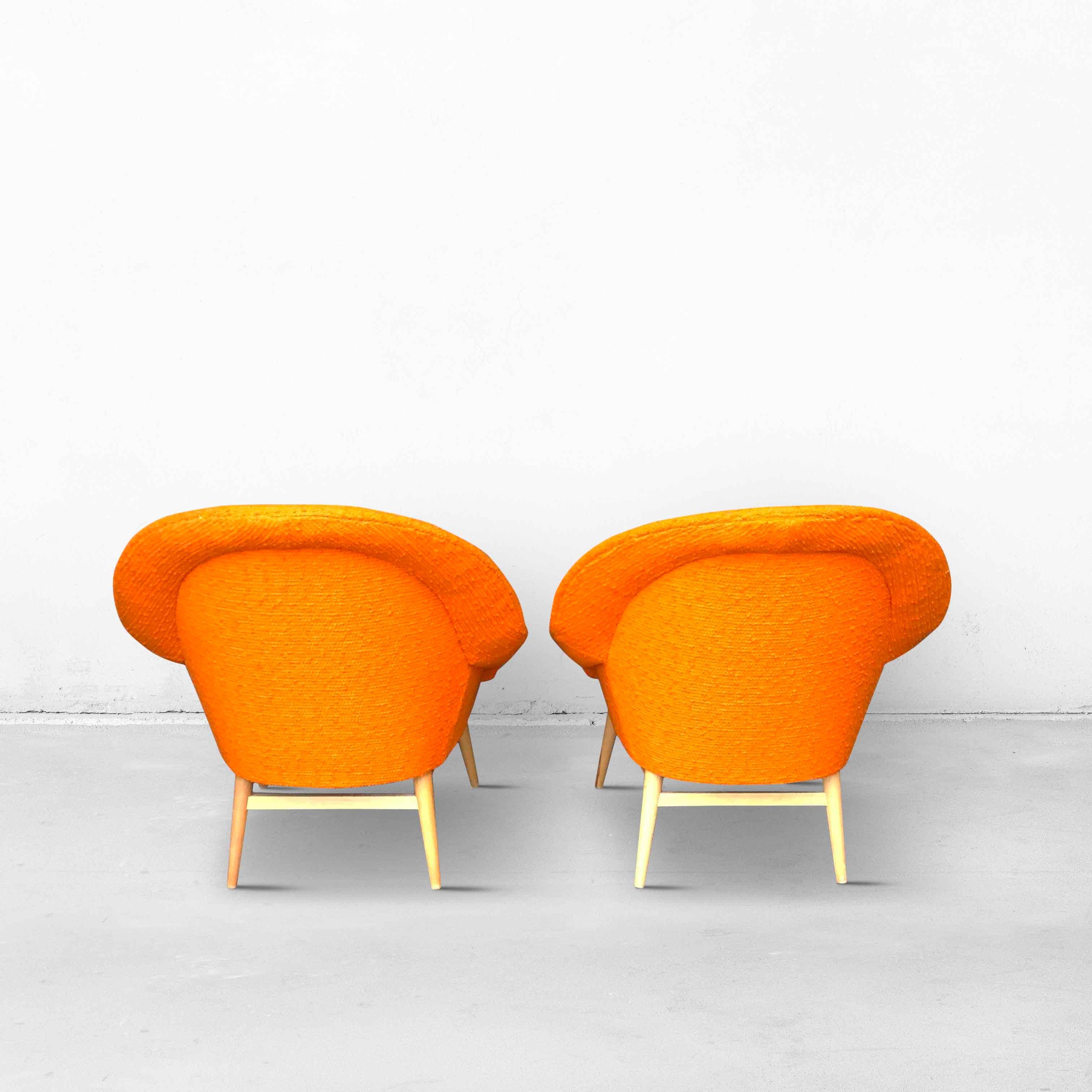 Wool 1960s Orange Shell Armchairs  For Sale