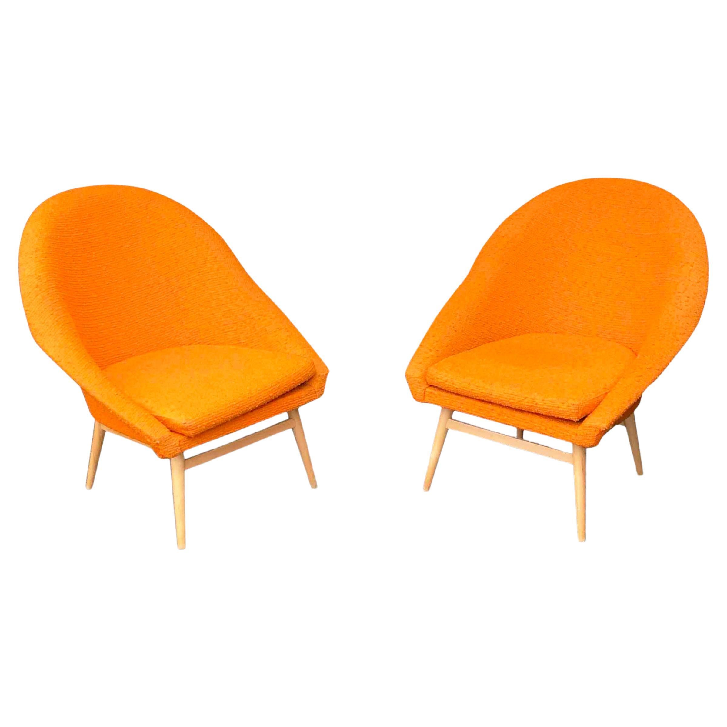 1960s Orange Shell Armchairs  For Sale