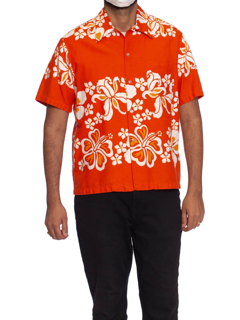 Mens Hawaiian Shirt Aloha Shirt in Orange Red Surf 