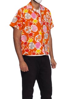 1960S Orange Tropical Cotton Men's Hawaiian Shirt With Pineapples