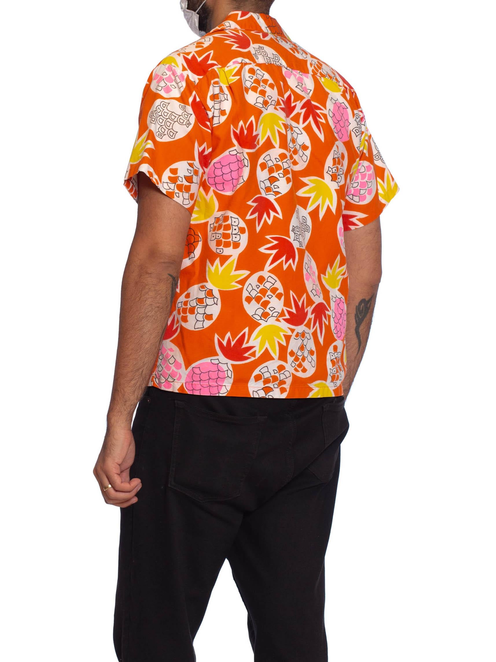 1960S Orange Tropical Cotton Men's Hawaiian Shirt With Pineapples 2