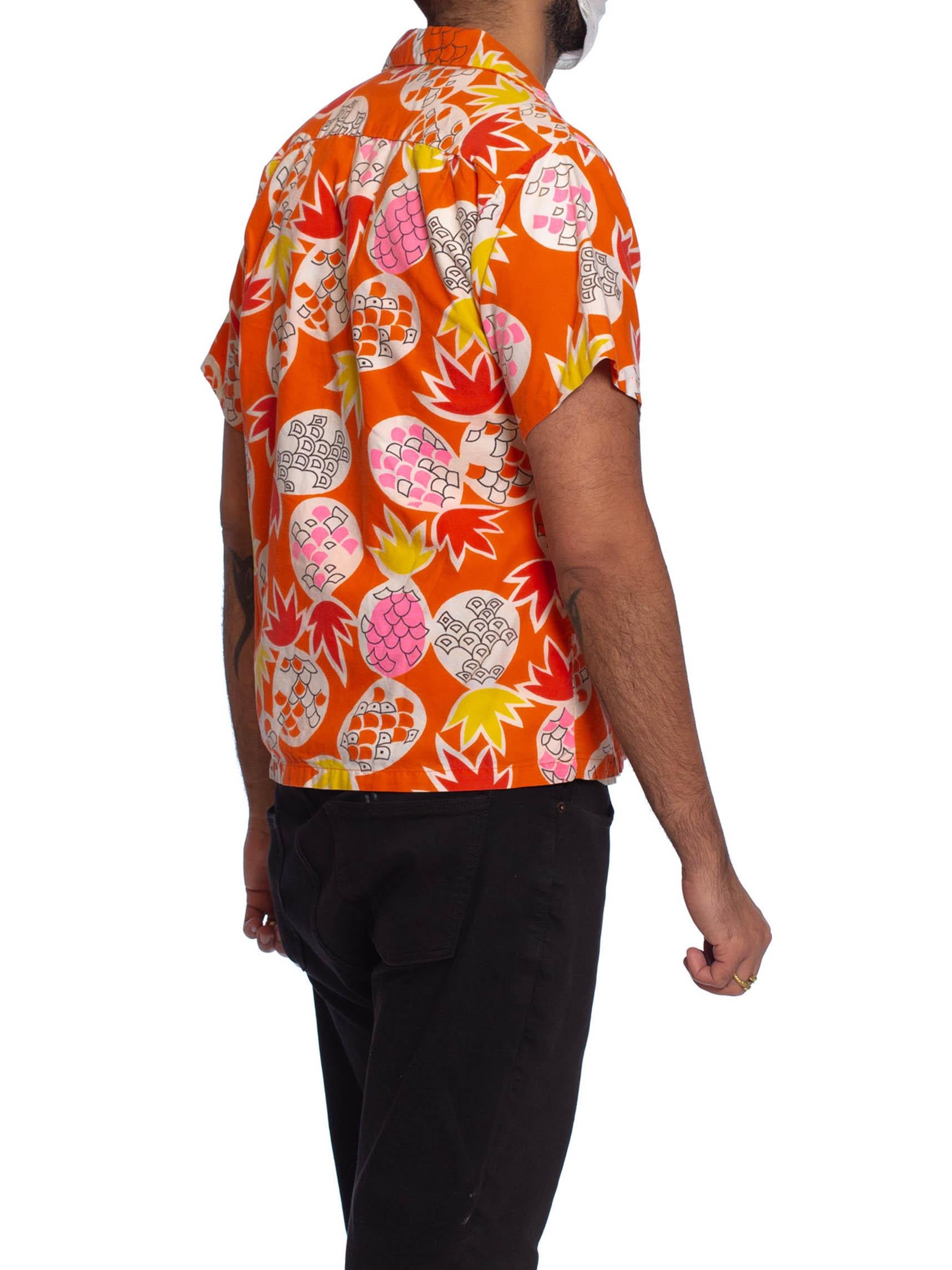 1960S Orange Tropical Cotton Men's Hawaiian Shirt With Pineapples 3