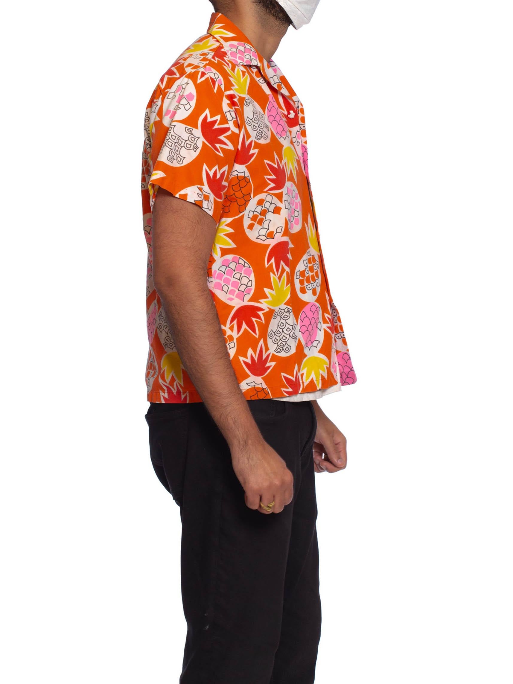 1960S Orange Tropical Cotton Men's Hawaiian Shirt With Pineapples 4