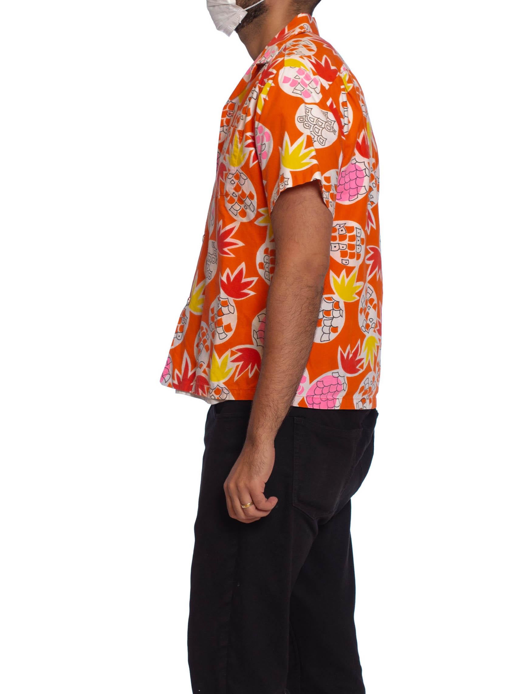 1960S Orange Tropical Cotton Men's Hawaiian Shirt With Pineapples 5