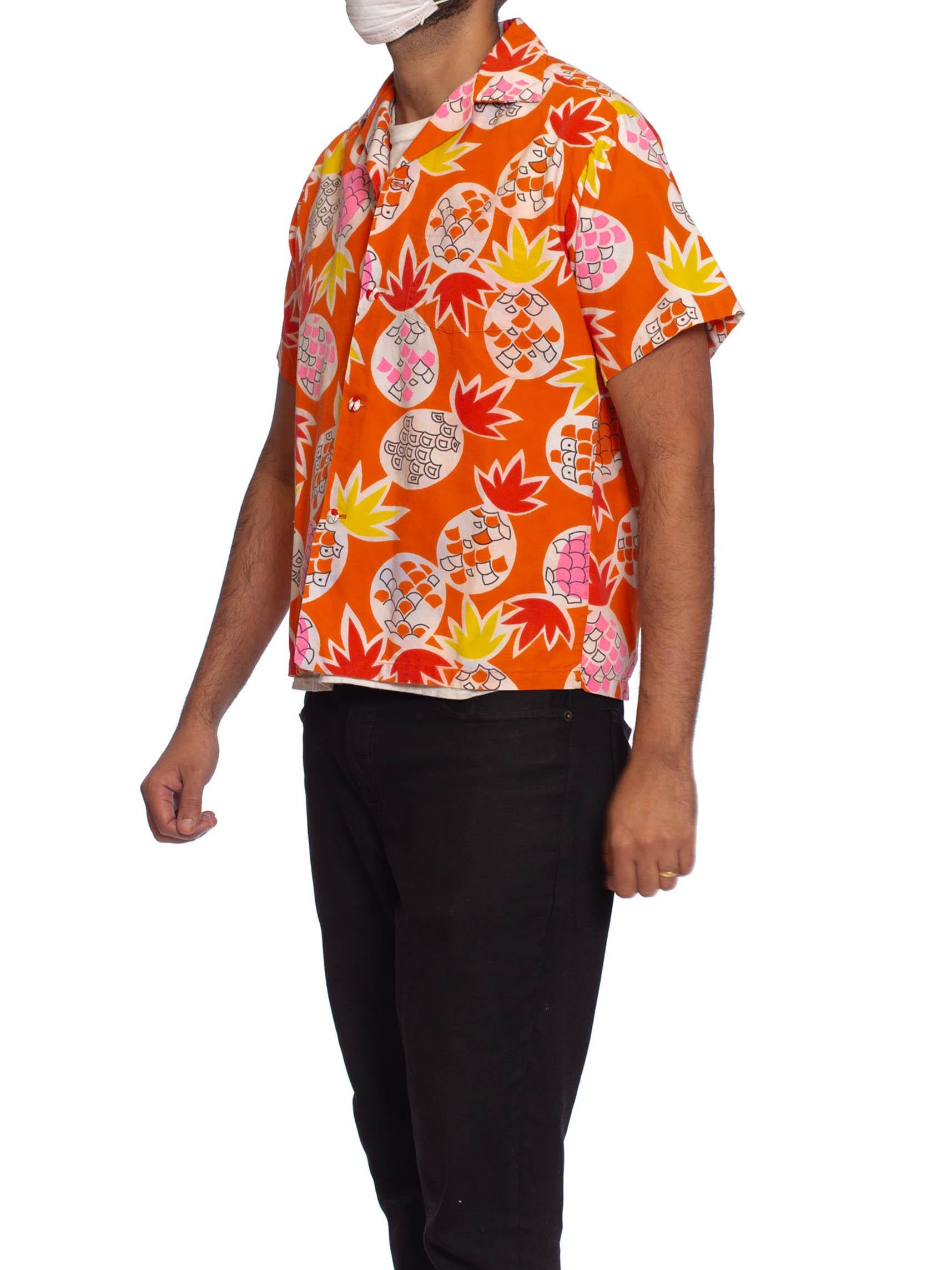 1960S Orange Tropical Cotton Men's Hawaiian Shirt With Pineapples 6