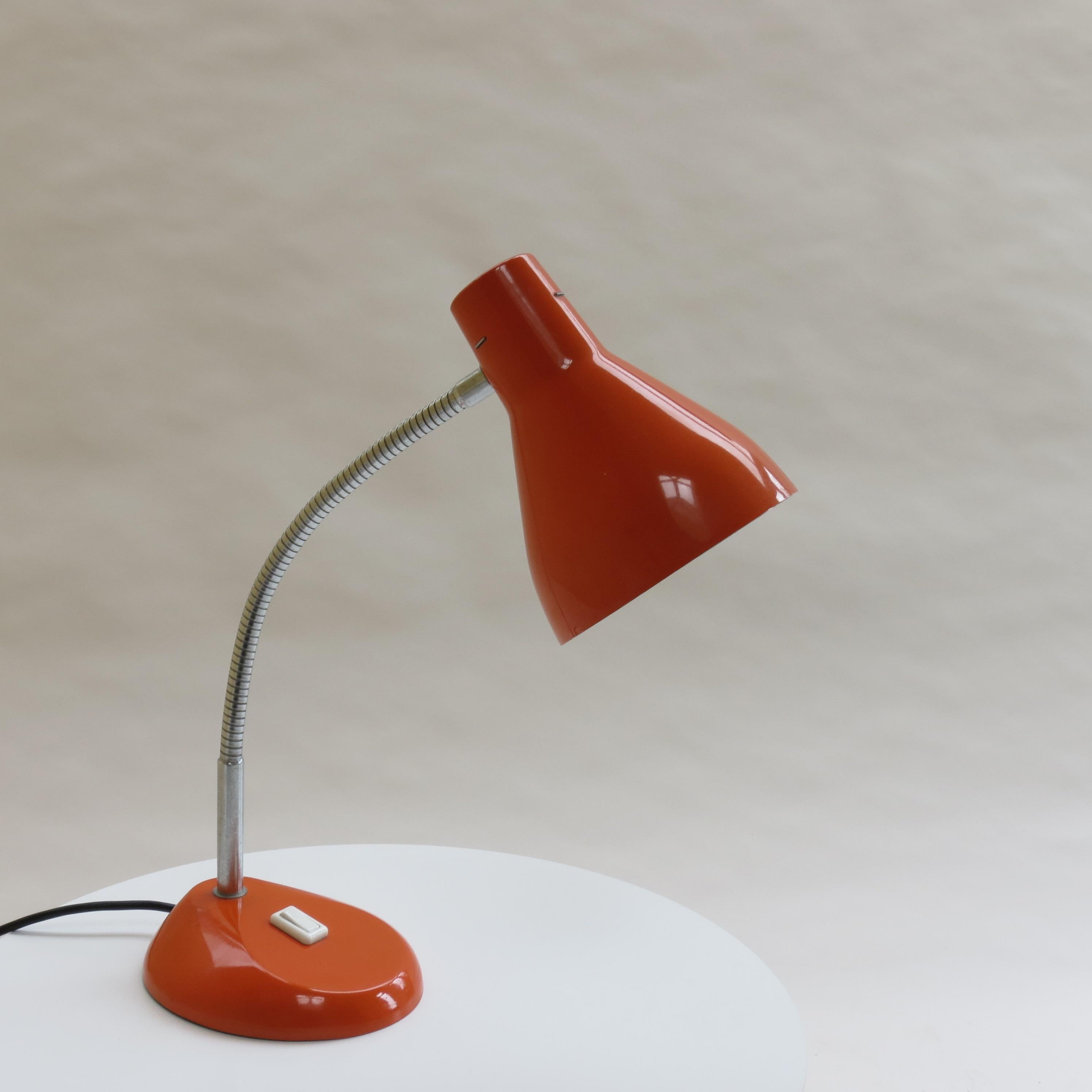 Mid-Century Modern 1960s Orange Vintage Metal Desk Lamp by H Terry and Son