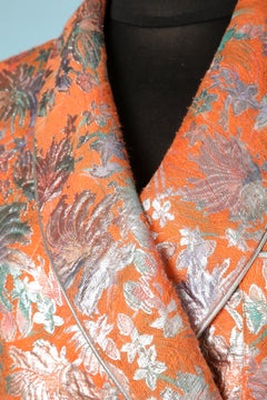 1960's orange wool and lurex jacquard Robe with belt Neiman Marcus