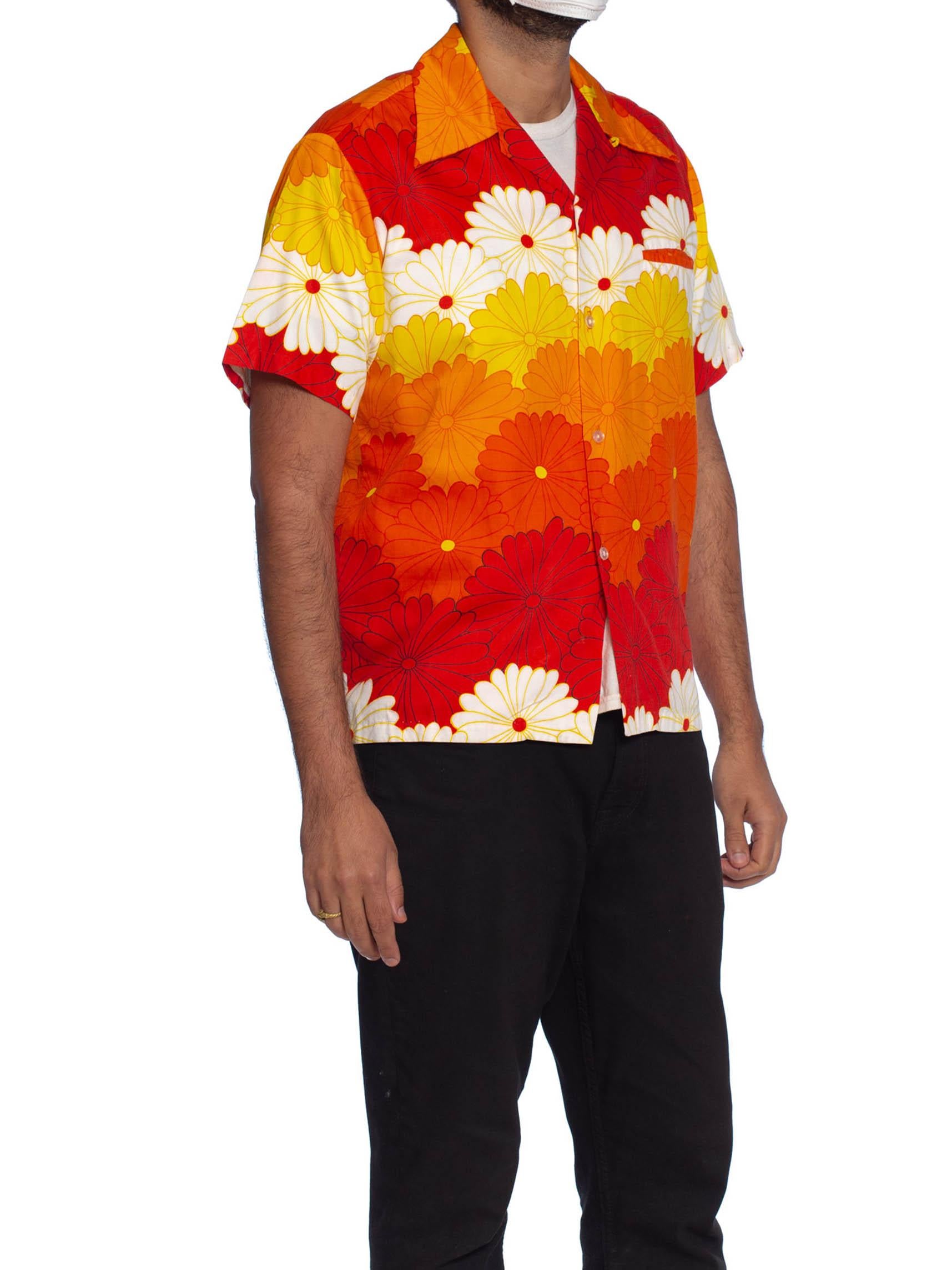 1960S Orange & Yellow Cotton Sateen Men's Mod Hawaiian Shirt 2