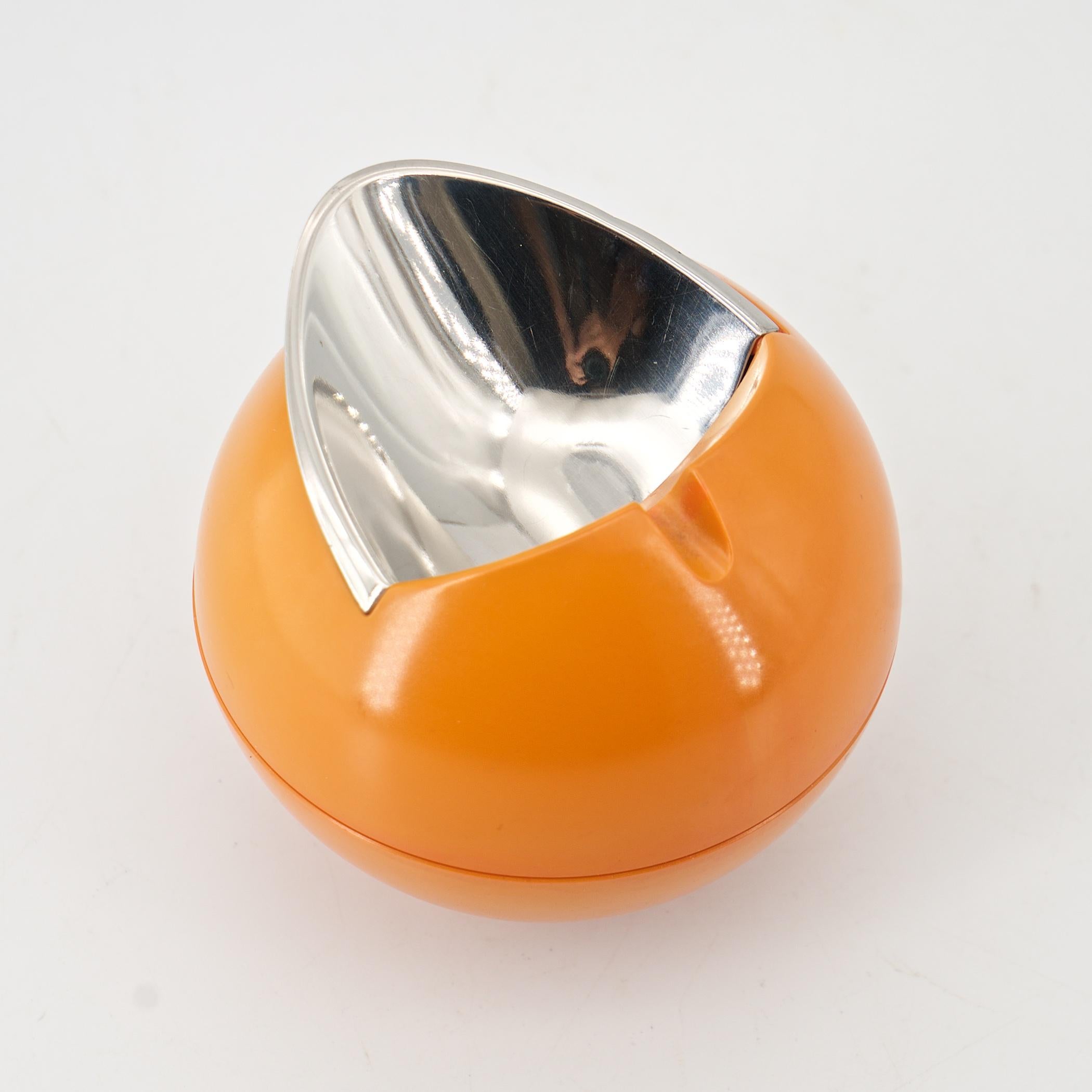 Machine-Made 1960s Orb Ashtray Mod Psychedelic Orange Mid-Century Plastic + Steel Sculpture For Sale