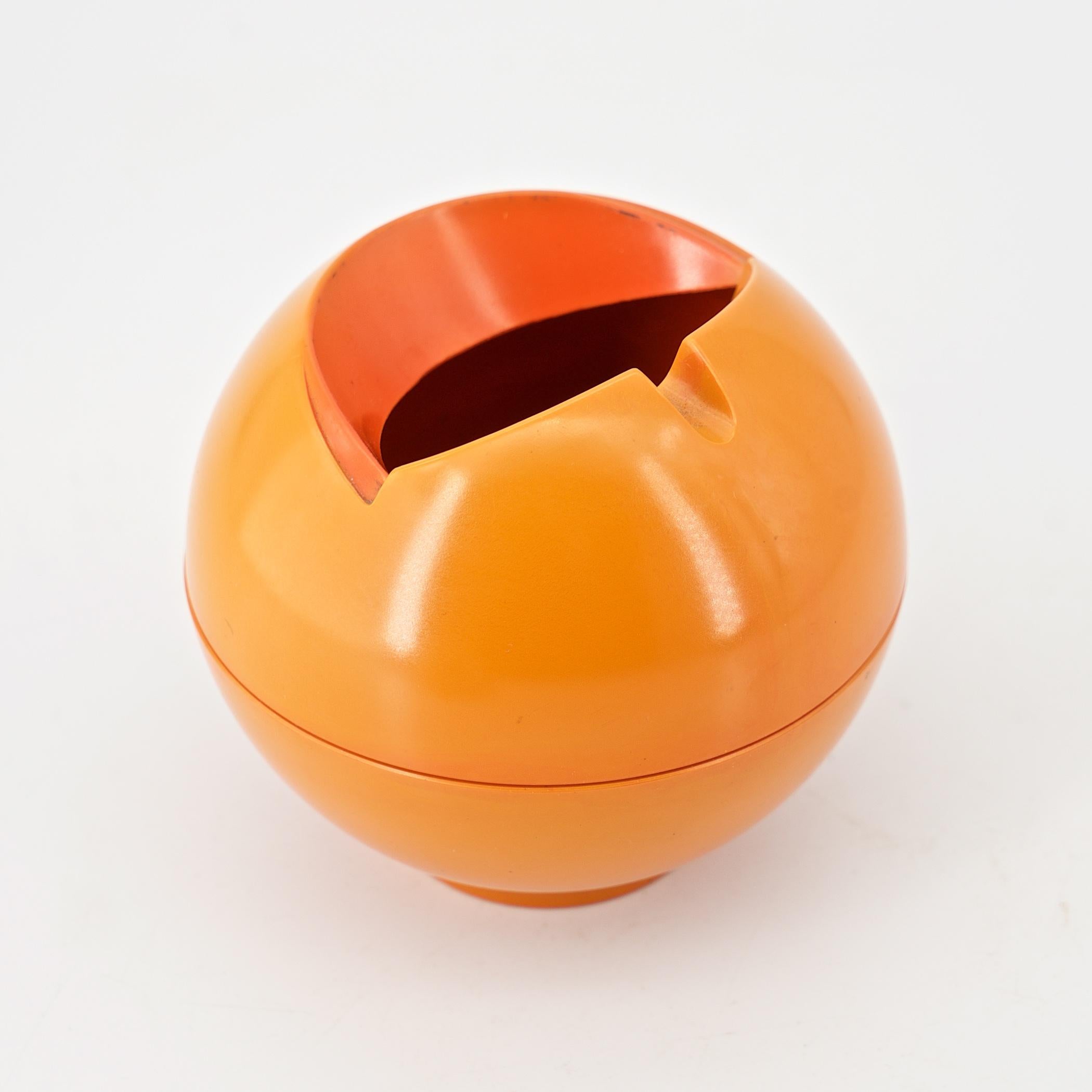 Mid-20th Century 1960s Orb Ashtray Mod Psychedelic Orange Mid-Century Plastic + Steel Sculpture For Sale