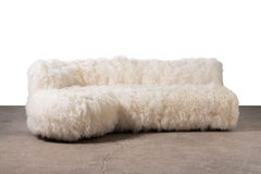 1960s Organic Modern Custom Sheepskin Sofa with Birch Legs