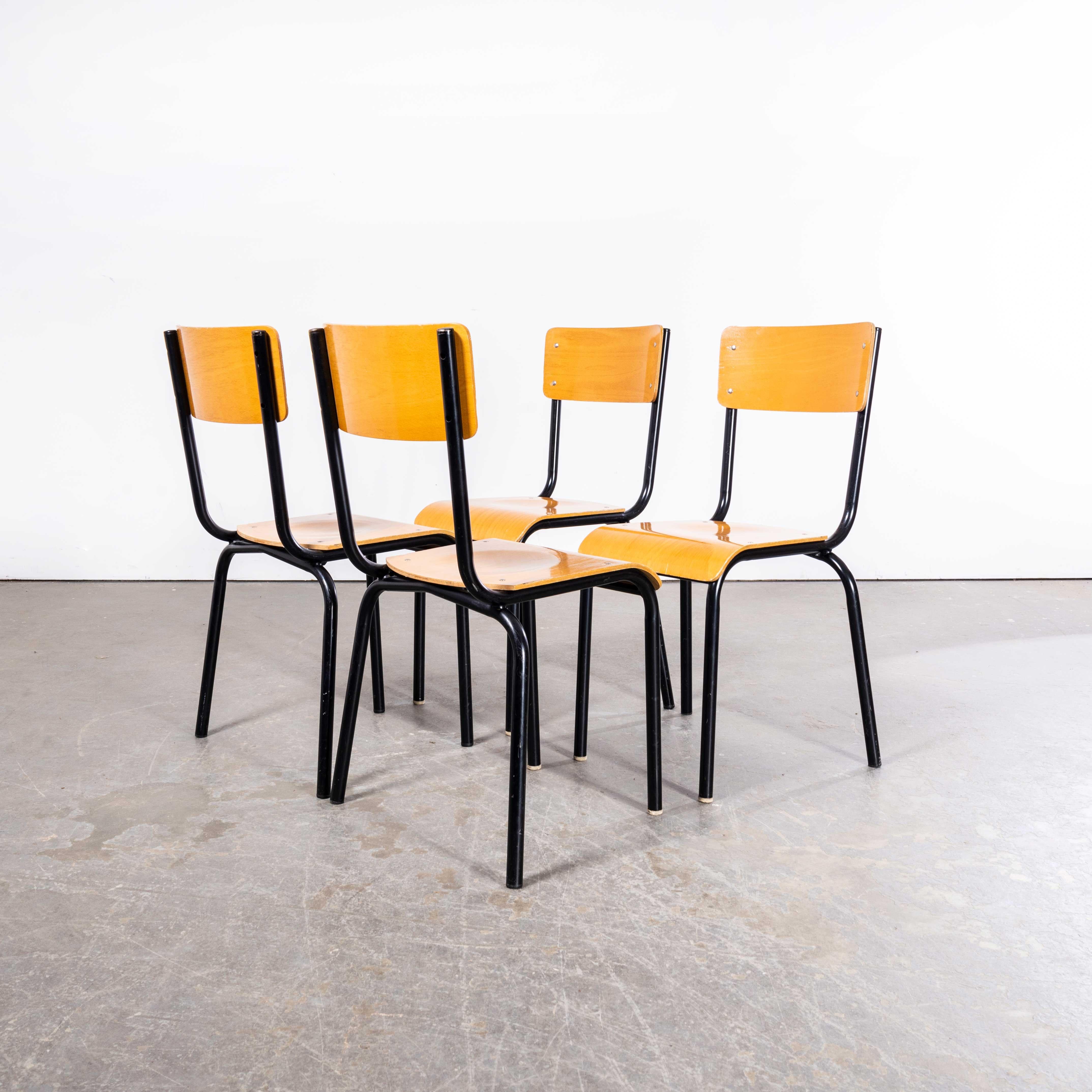 Mid-20th Century 1960’s Original Black French Stacking University Chairs Wide Back - Set Of Four For Sale