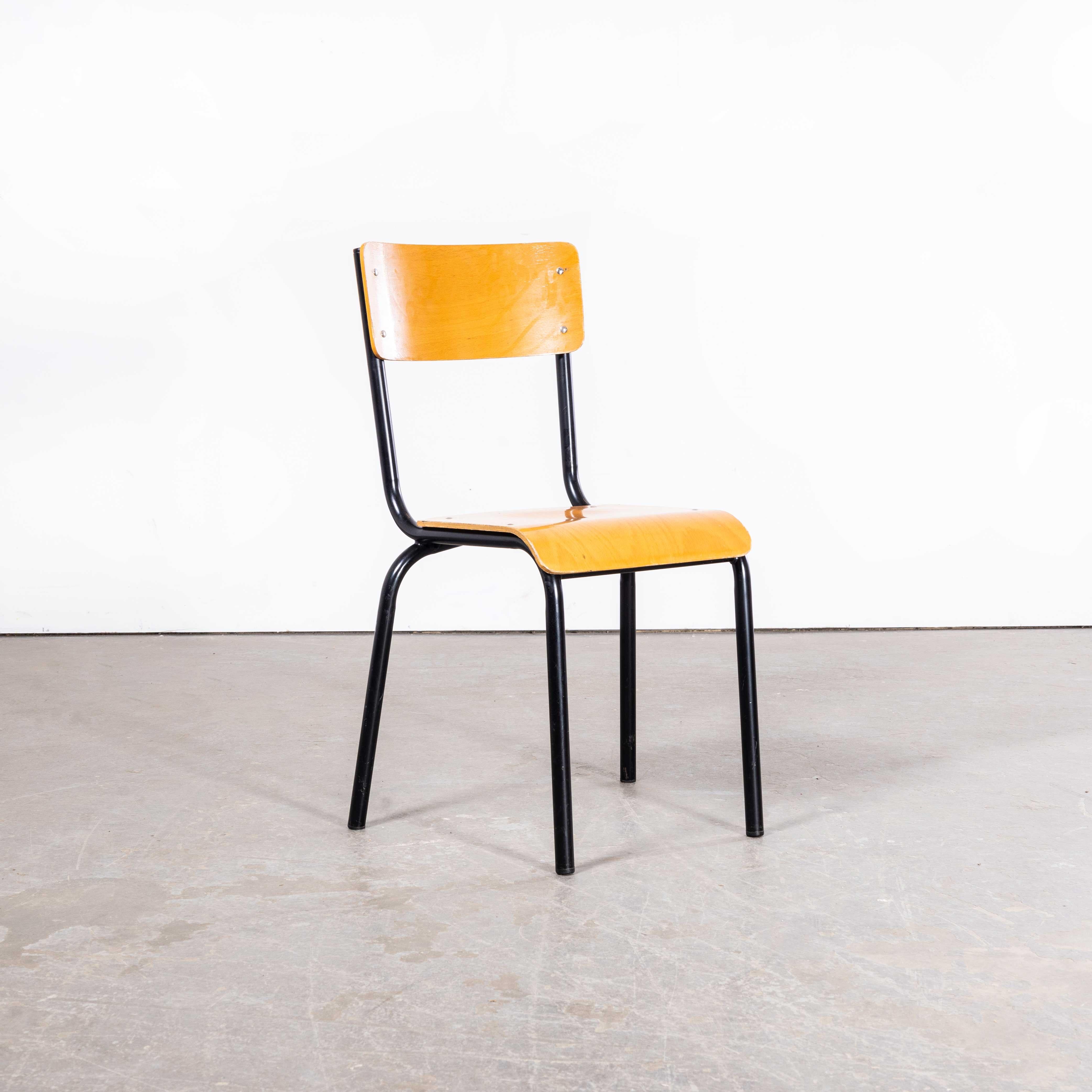 Steel 1960’s Original Black French Stacking University Chairs Wide Back - Set Of Four For Sale