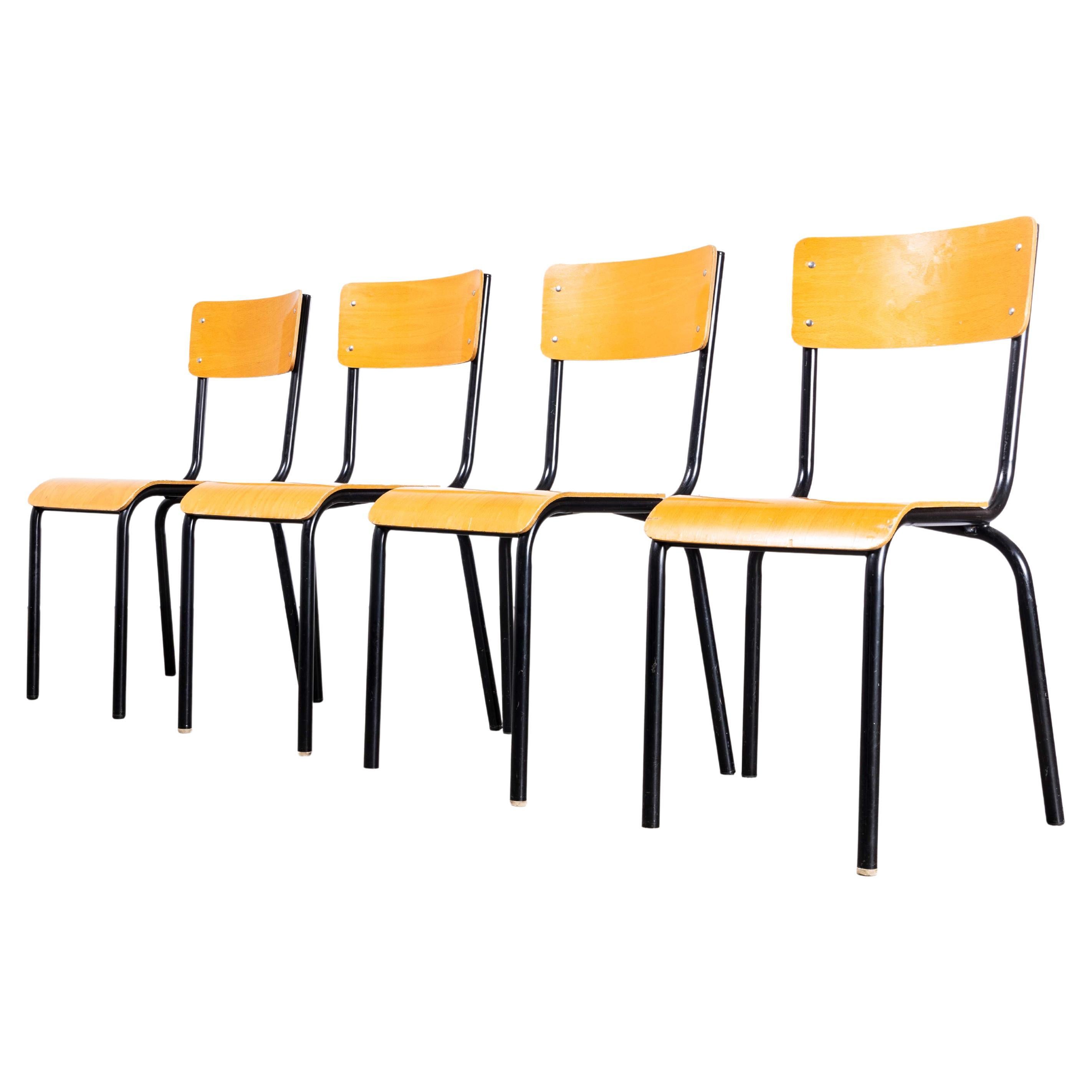 1960’s Original Black French Stacking University Chairs Wide Back - Set Of Four