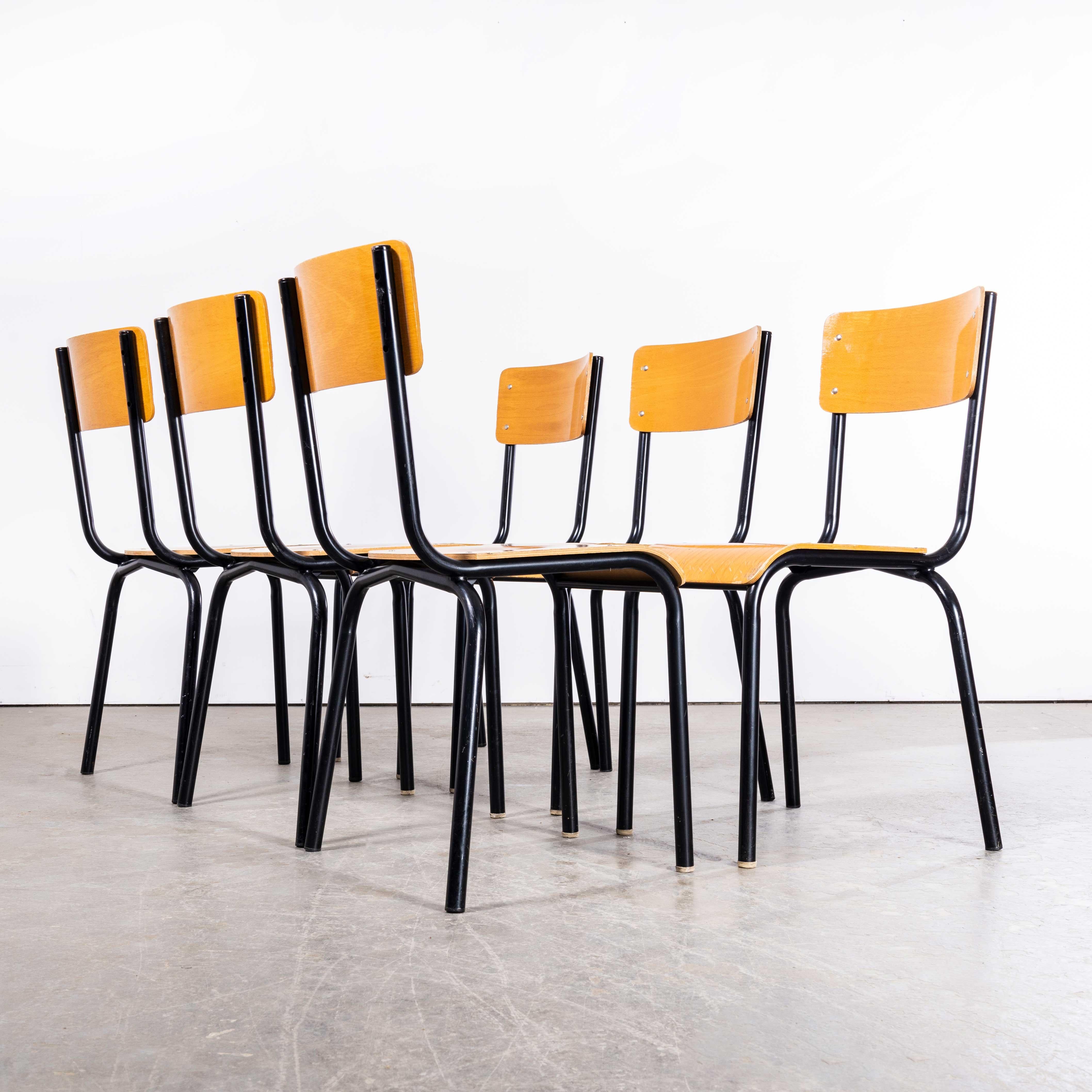 Mid-20th Century 1960’s Original Black French Stacking University Chairs Wide Back - Set Of Six For Sale