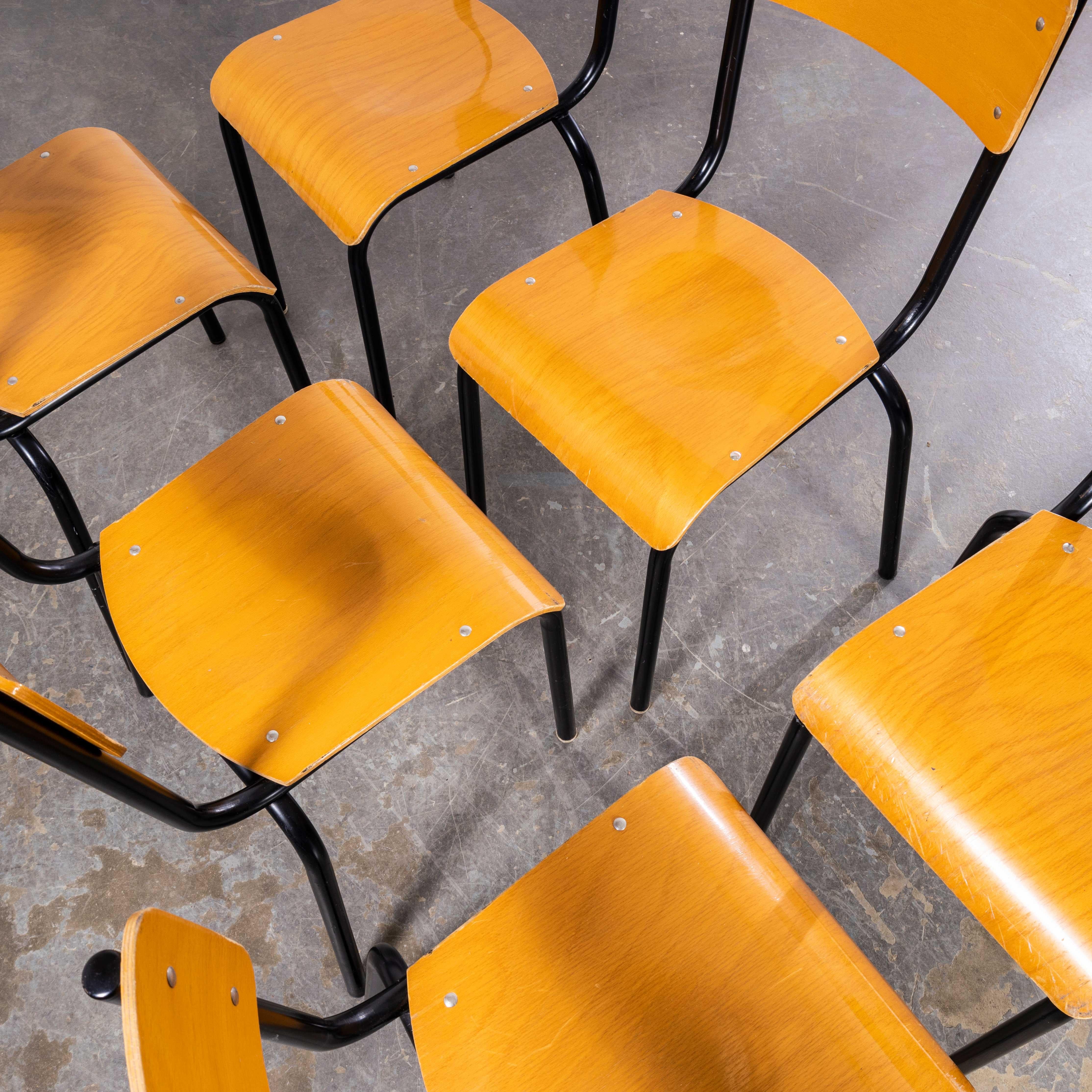Milieu du XXe siècle 1960's Original Black French Stacking University Chairs Wide Back - Set Of Six en vente
