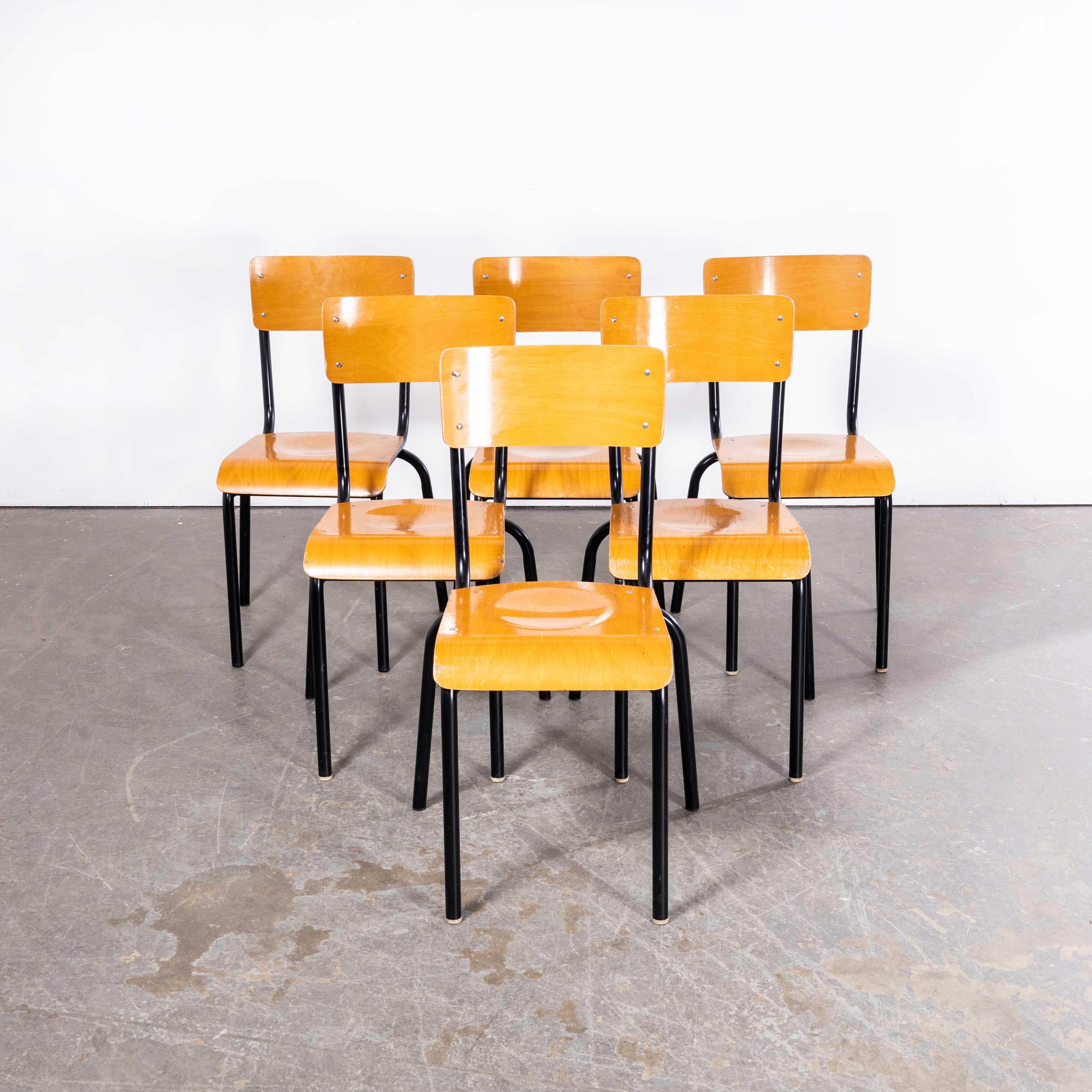 1960’s Original Black French Stacking University Chairs Wide Back - Set Of Six For Sale 1