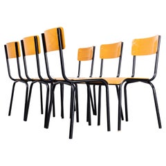 1960’s Original Black French Stacking University Chairs Wide Back - Set Of Six