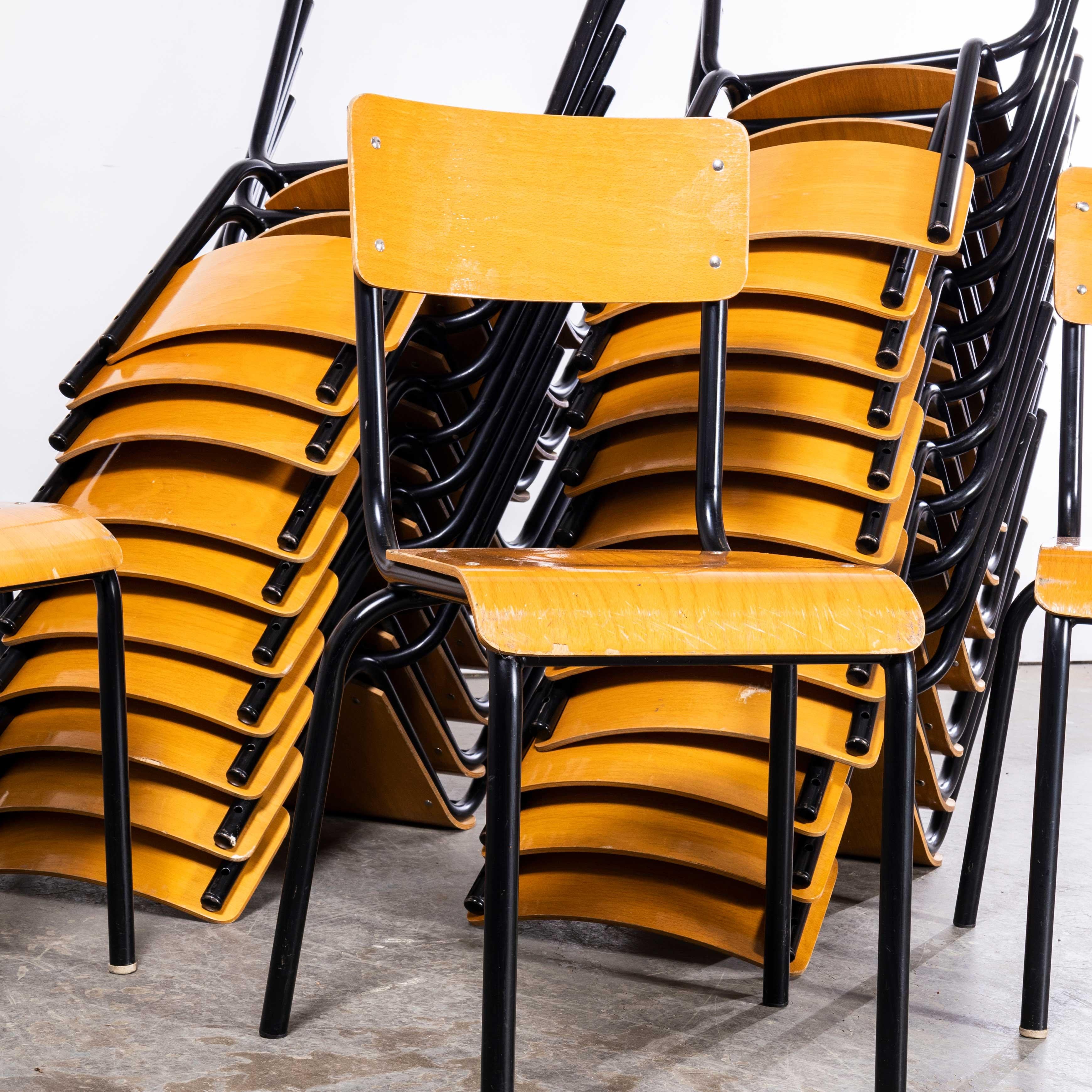 1960’s Original Black French Stacking University Chairs Wide Back - Various Qty For Sale 1