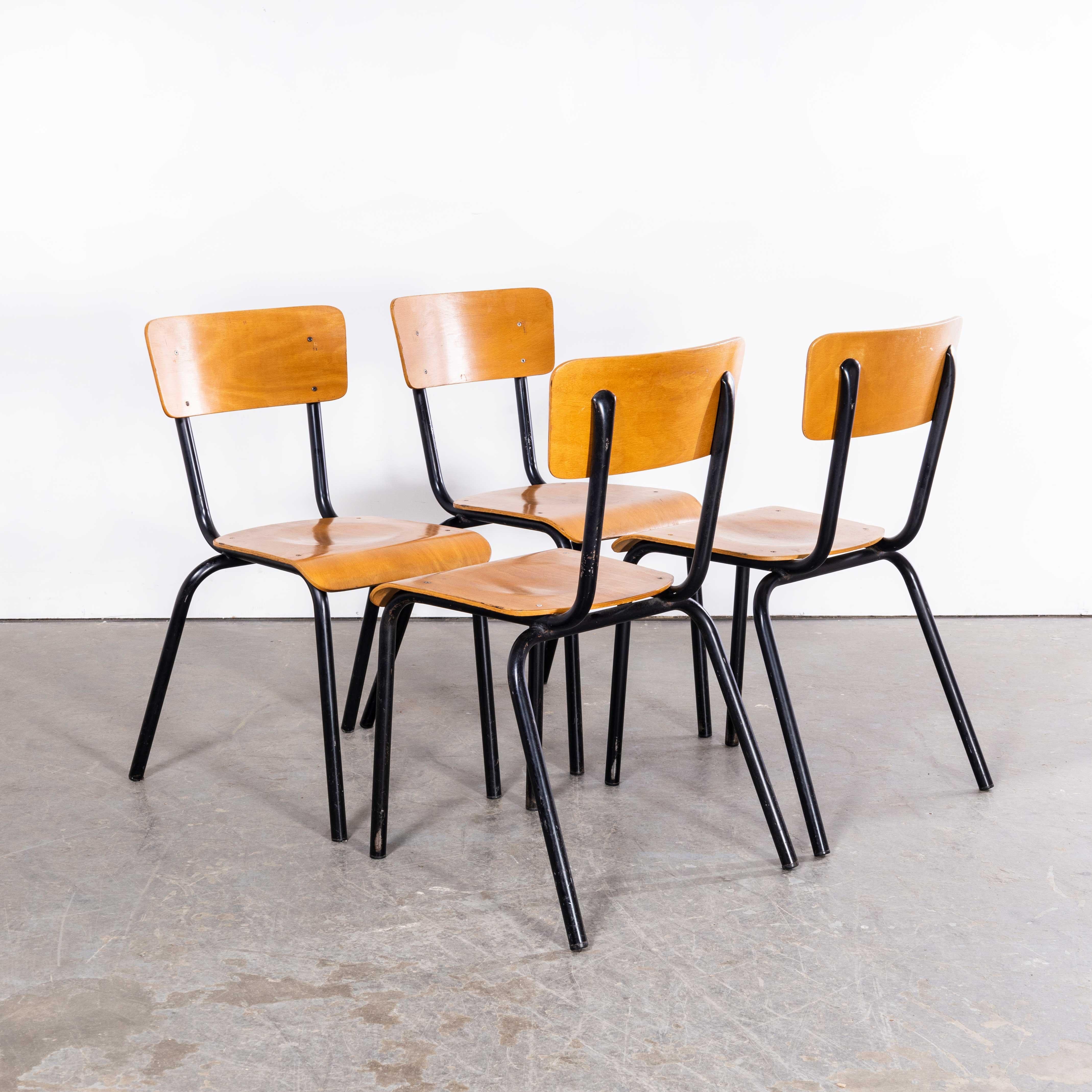 Mid-20th Century 1960’s Original Black French Stacking University Dining Slim - Set Of four For Sale