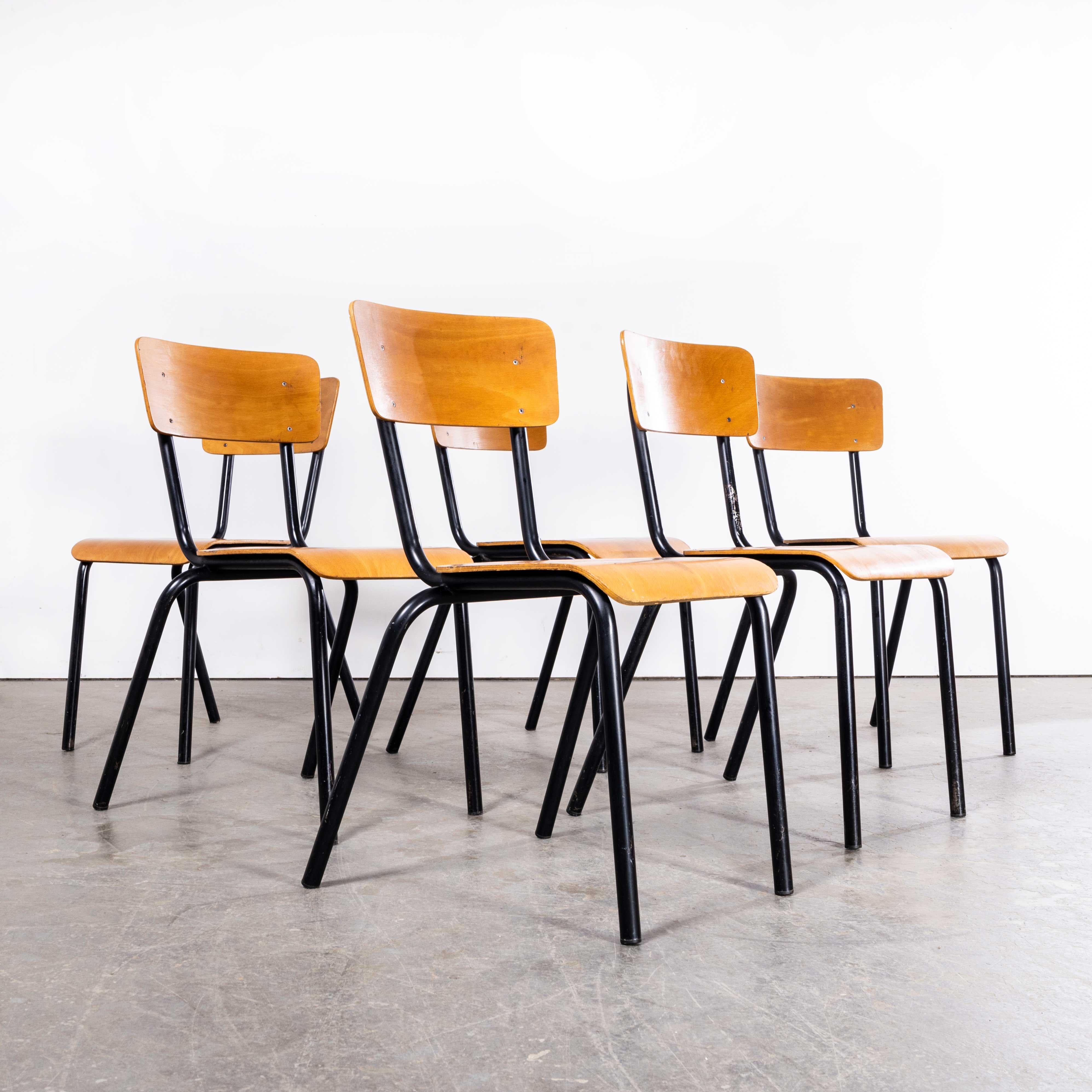 1960’s Original Black French Stacking University Dining Chairs Slim Back – Set Of Six
1960’s Original Black French Stacking University Dining Chairs Slim Back – Set Of Six. High quality classic French University chairs. Black steel frames with clean