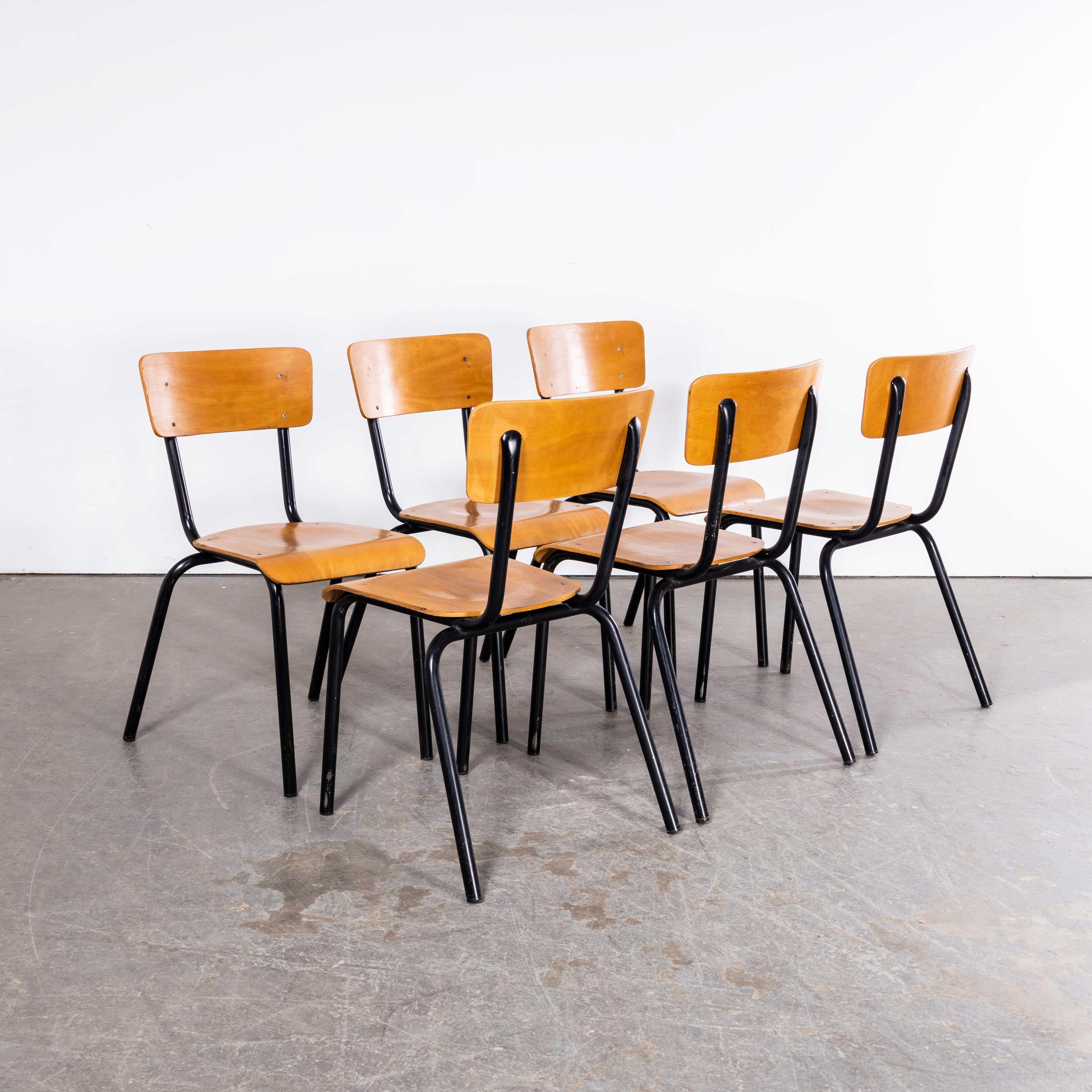 1960’s Original Black French Stacking University Dining Slim - Set Of Six For Sale 4