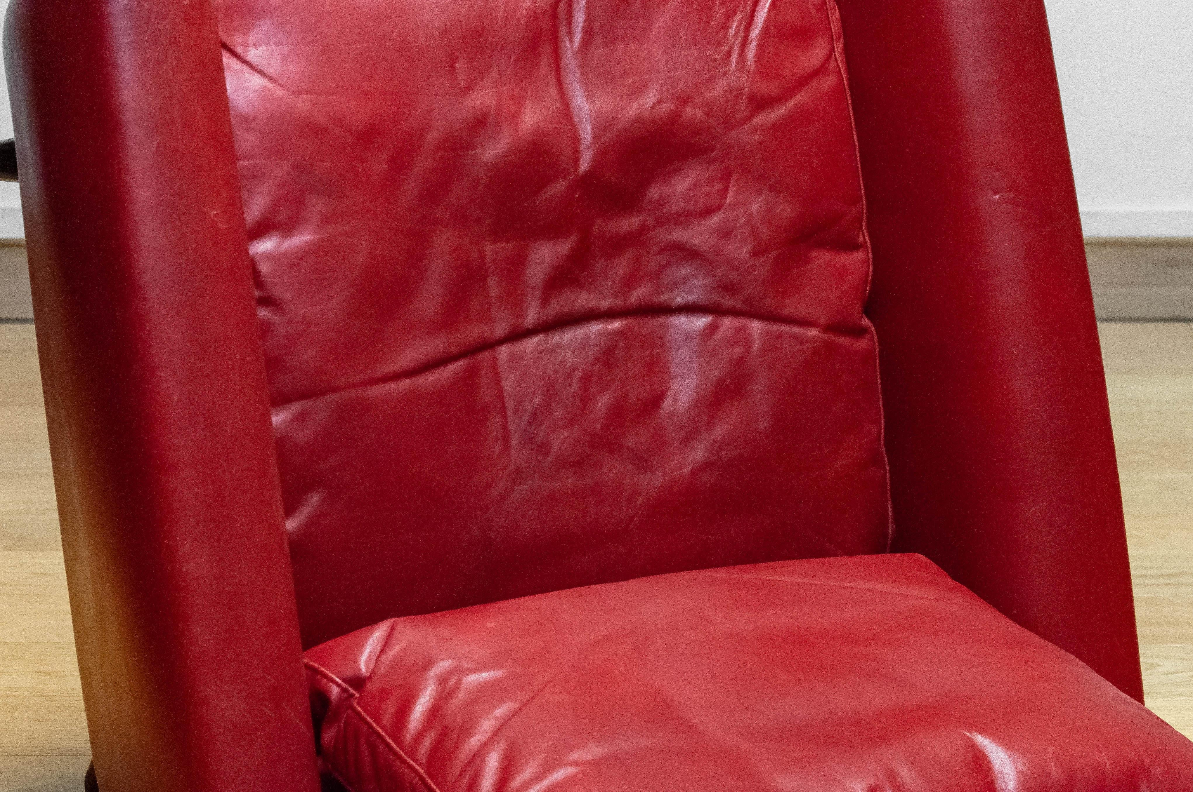 1960s Original Danish Lounge Easy Chair in Red Leather  For Sale 5