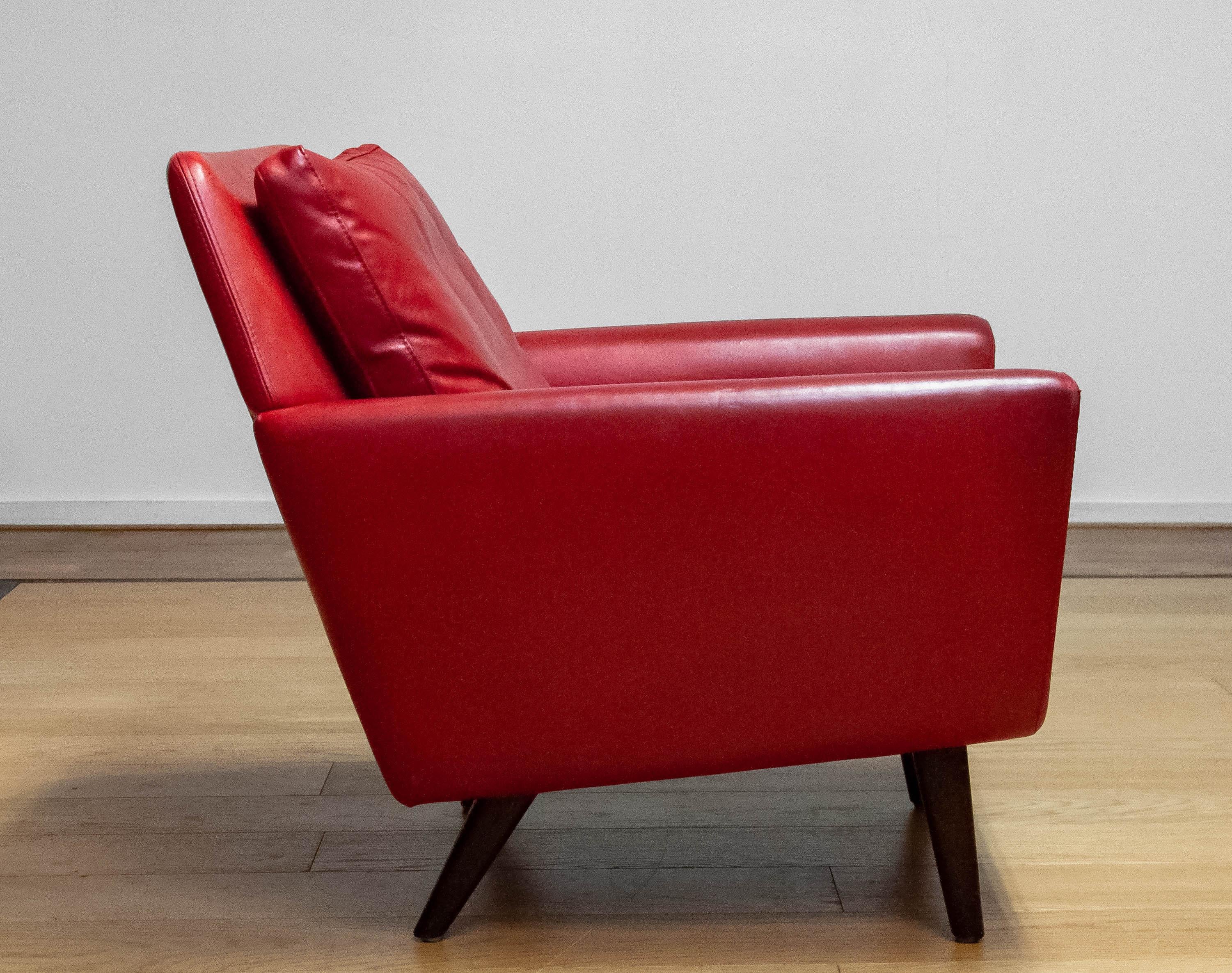 1960s Original Danish Lounge Easy Chair in Red Leather  For Sale 8