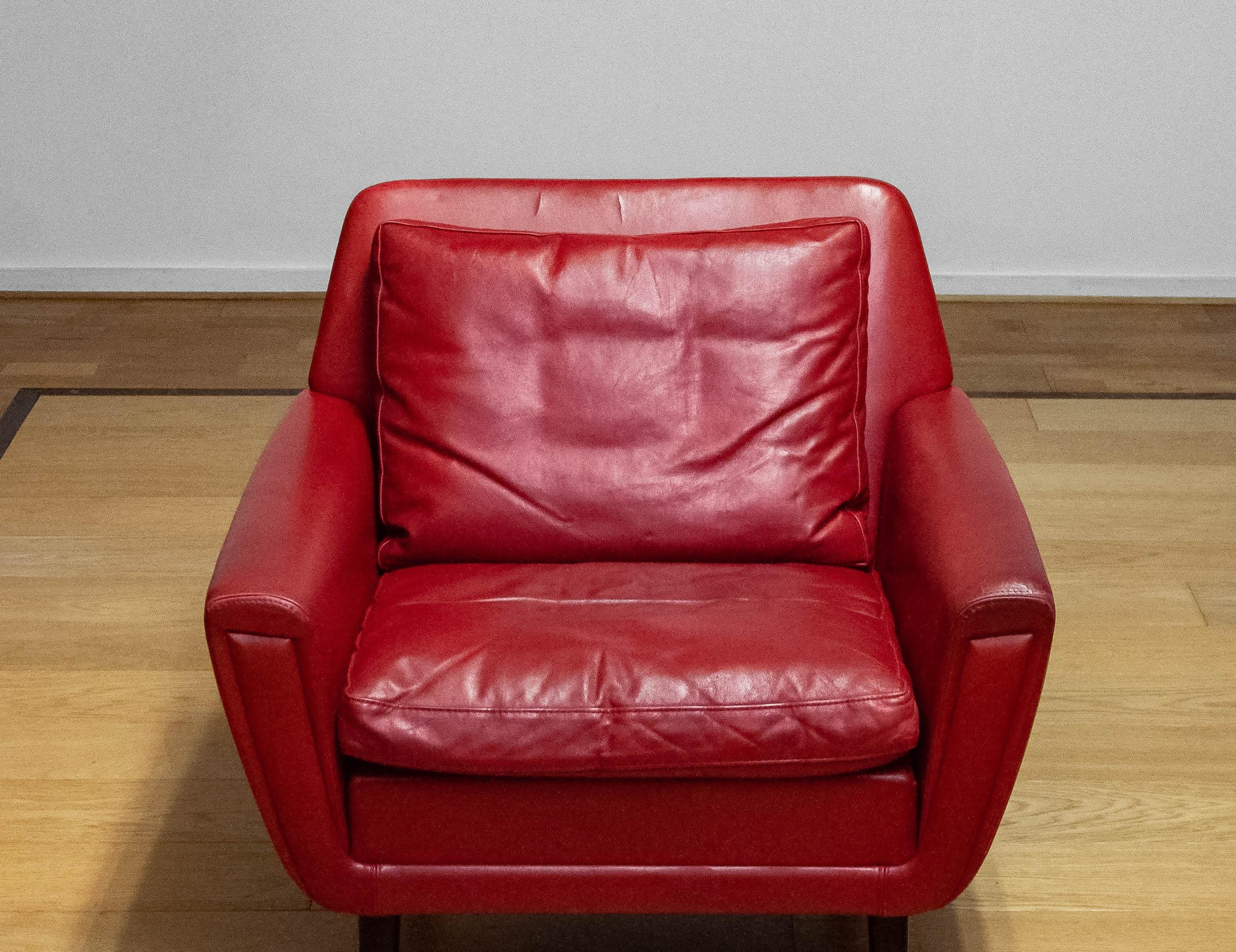 1960s Original Danish Lounge Easy Chair in Red Leather  For Sale 2