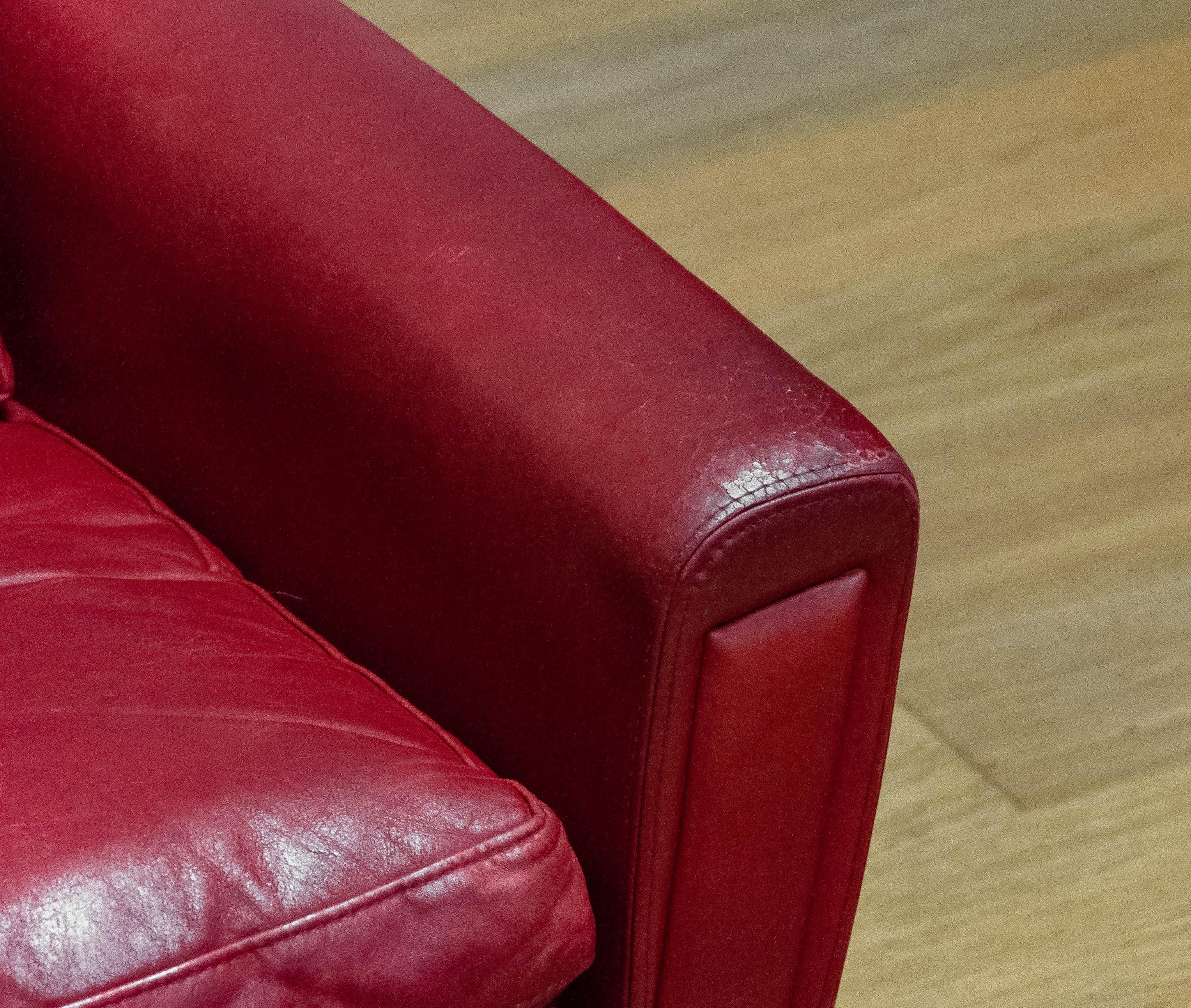 1960s Original Danish Lounge Easy Chair in Red Leather  For Sale 3