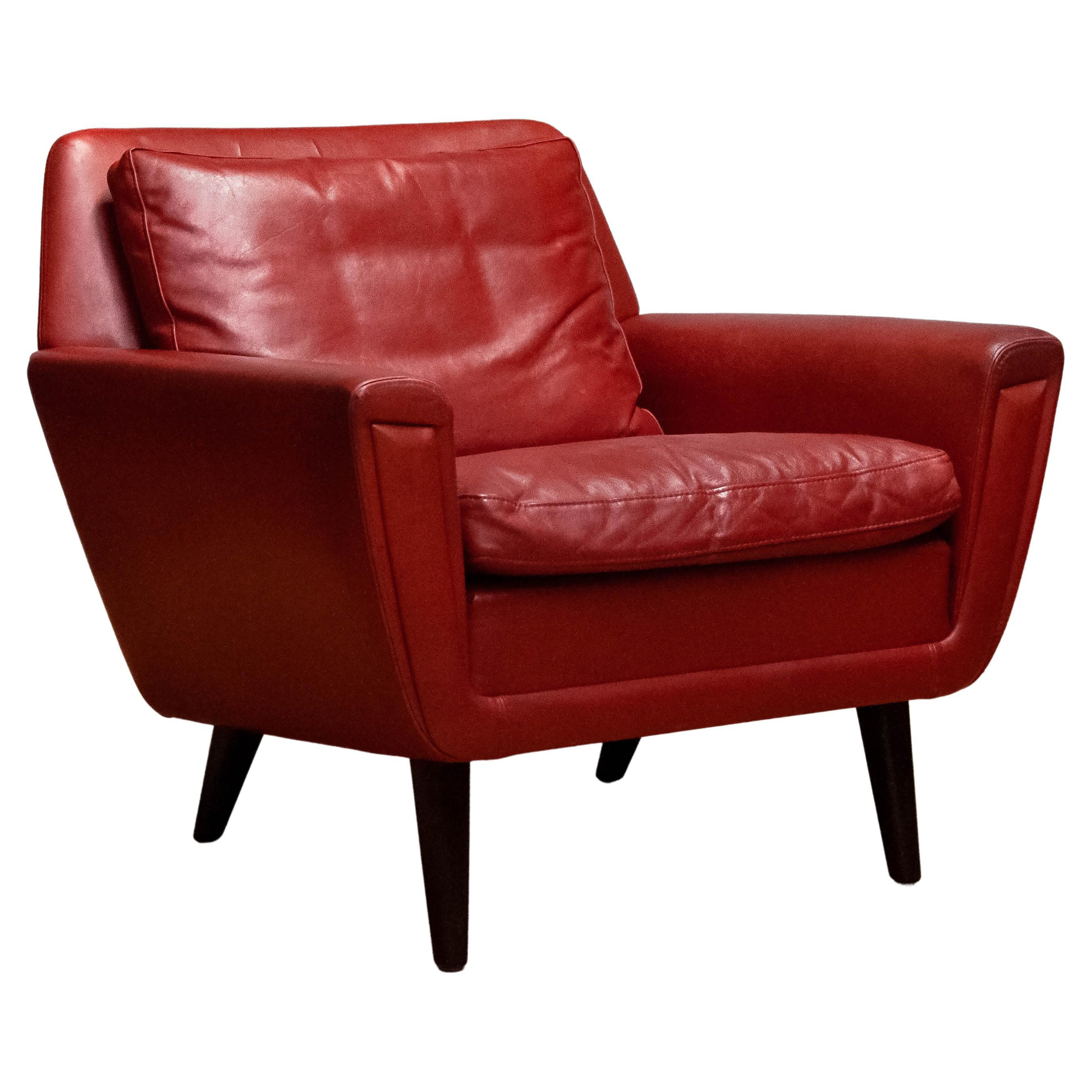 1960s Original Danish Lounge Easy Chair in Red Leather 