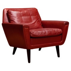 1960s Original Danish Lounge Easy Chair in Red Leather