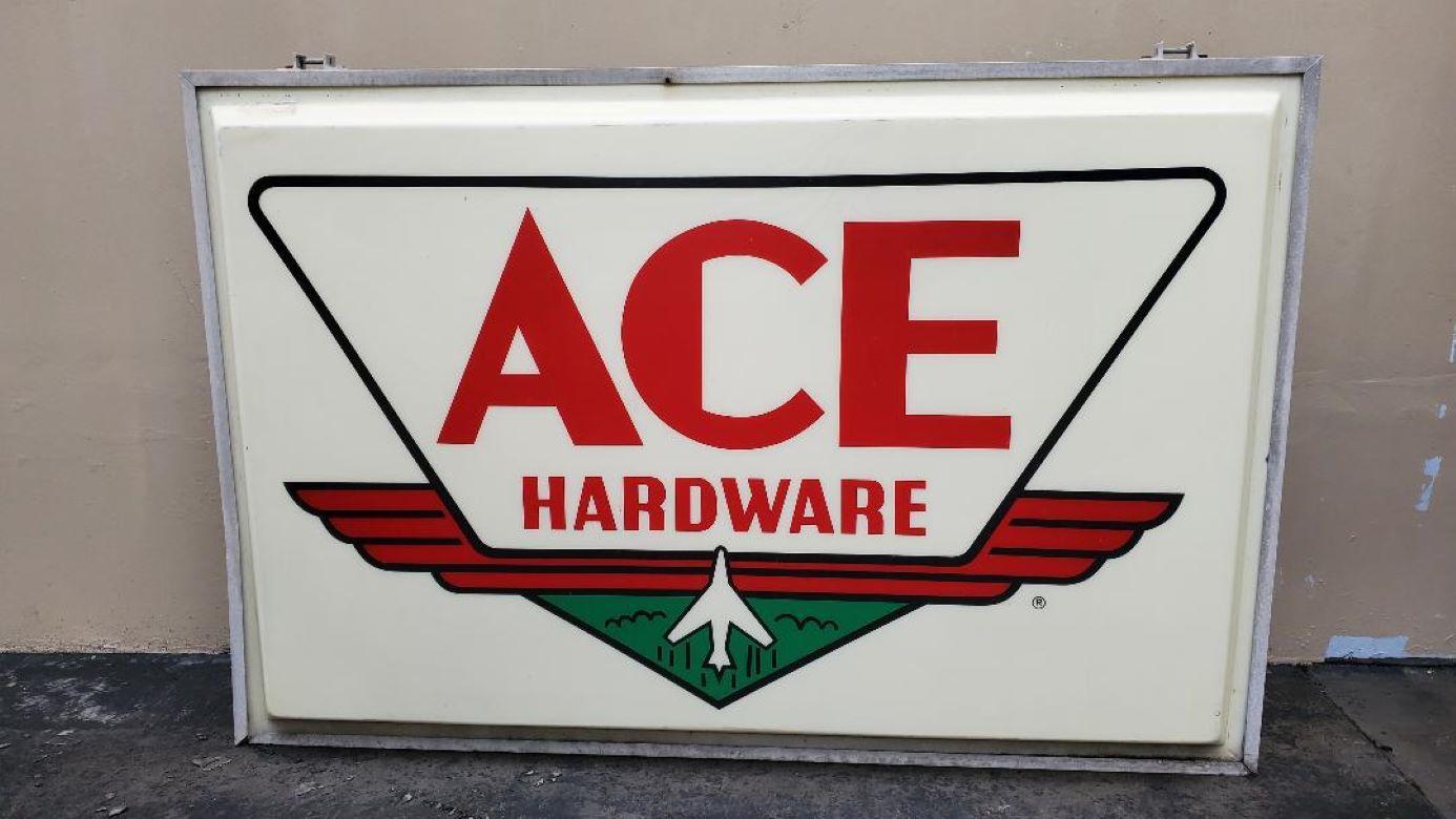 1960s Original Dual Sided Hanging Light Up Ace Hardware Outdoor Logo 3