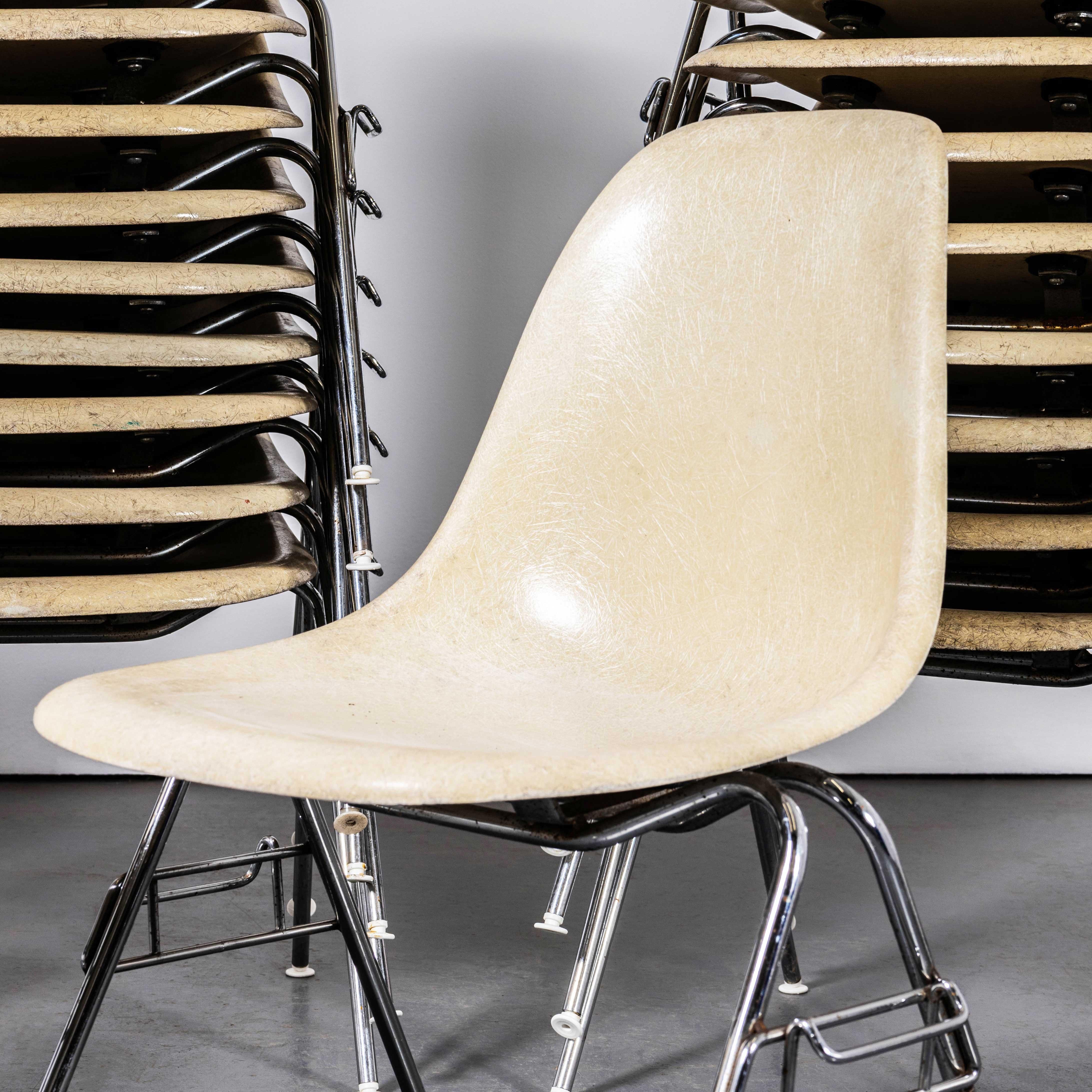 English 1960's Eames DSS Stacking Off White Fibreglass Chair - Large Quantity Available For Sale