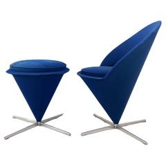 1960s Original Early Verner Panton Cone Swivel Chair + Ottoman SET-- 2 pieces