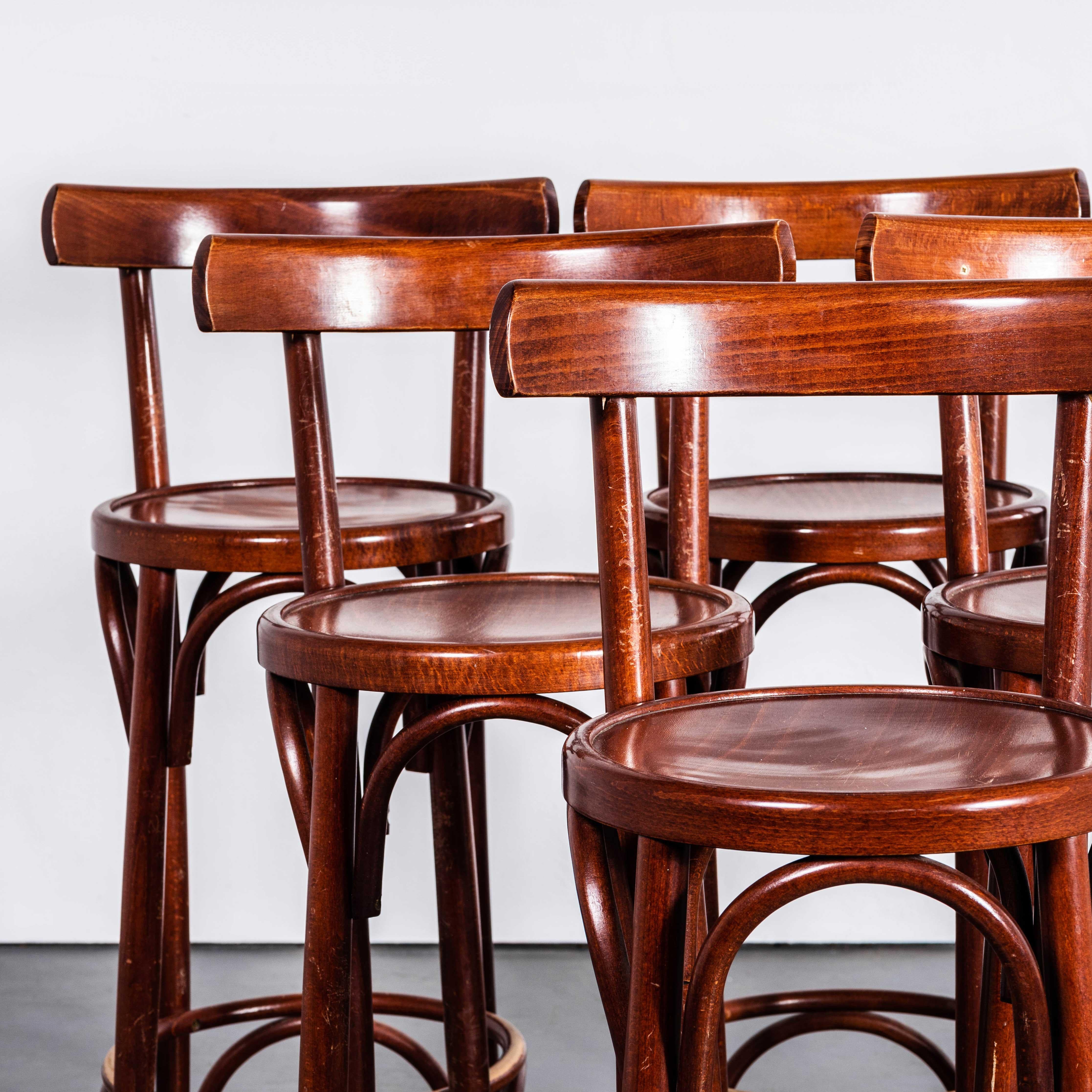 1960's Original French Bentwood High Bar Chairs - Set Of Six In Good Condition In Hook, Hampshire