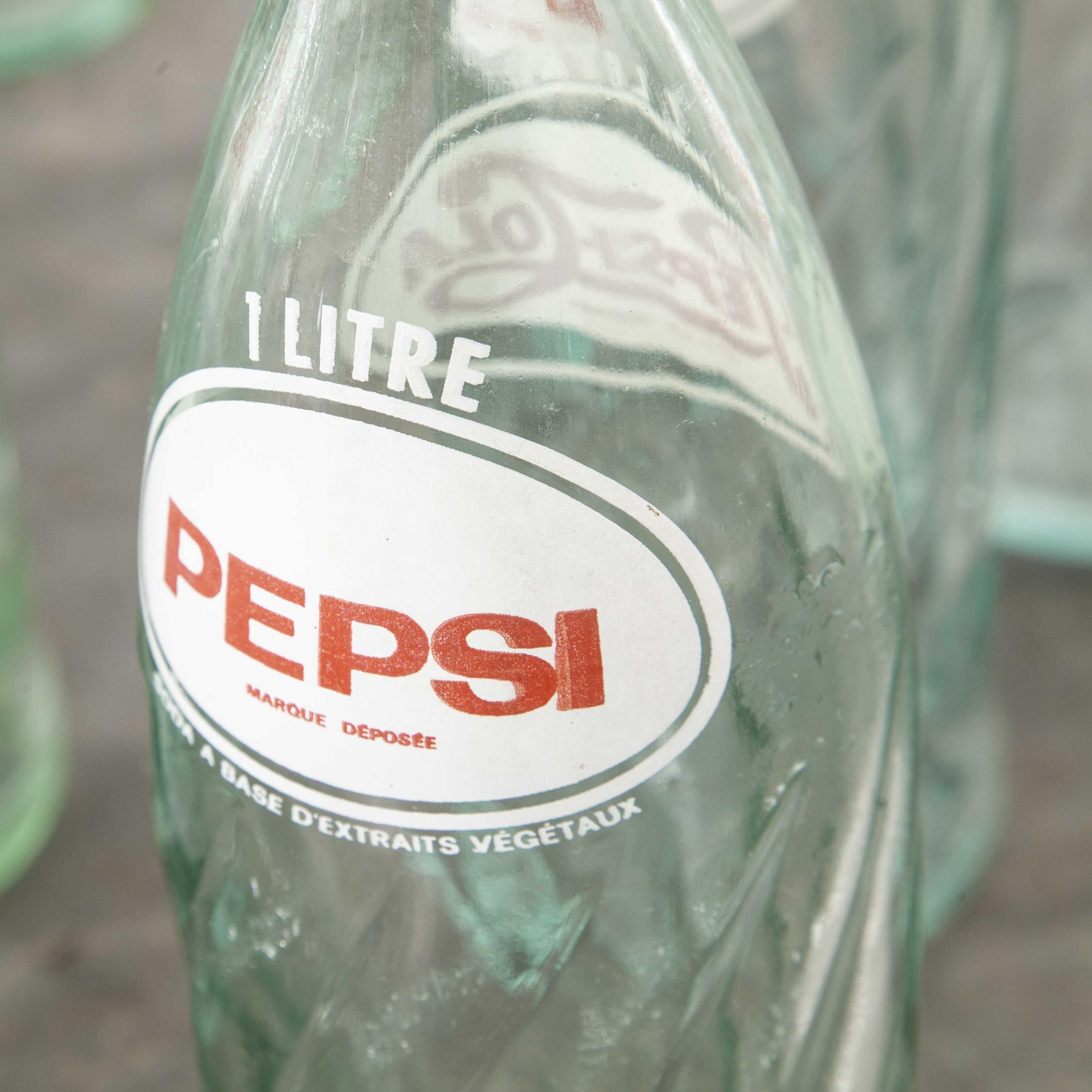 Art Glass 1960s Original French Glass Pepsi Bottles, Large Quantity Available For Sale
