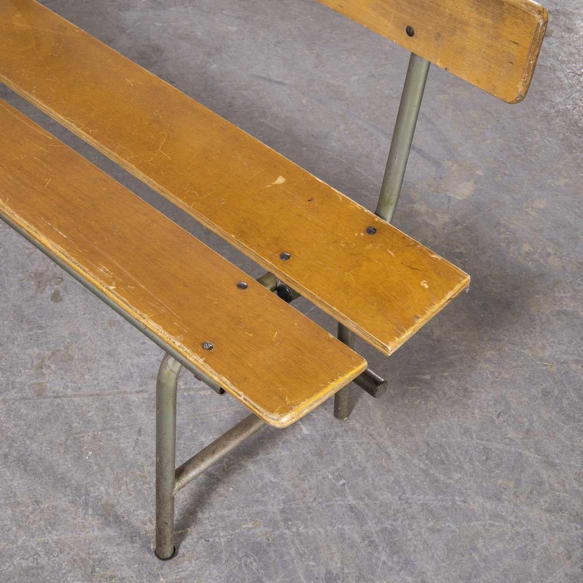 Mid-20th Century 1960's Original French Mullca School Bench with Back For Sale