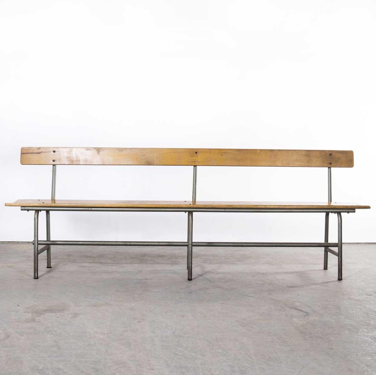 Beech 1960's Original French Mullca School Bench with Back For Sale