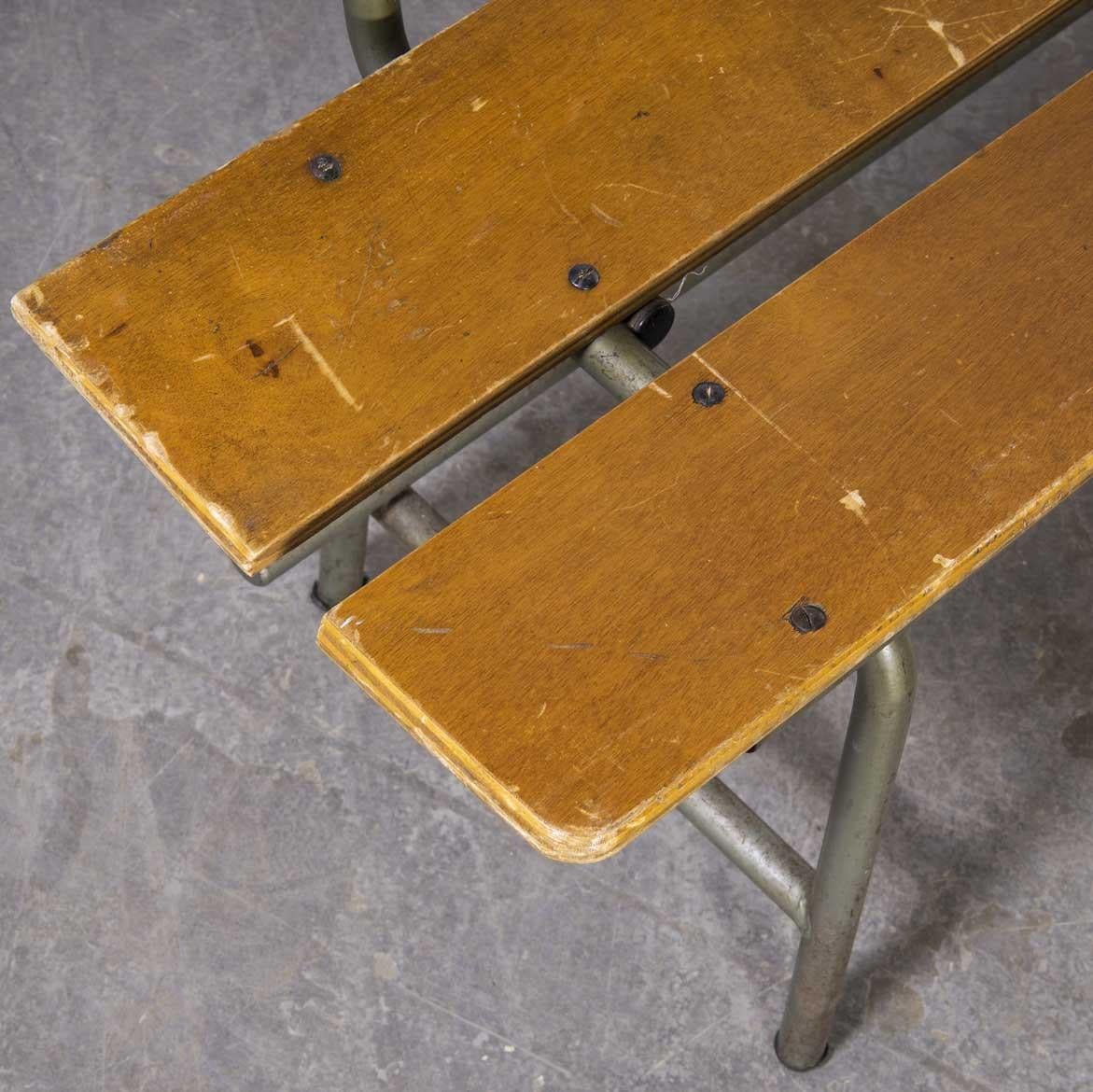 1960's Original French Mullca School Bench with Back For Sale 1