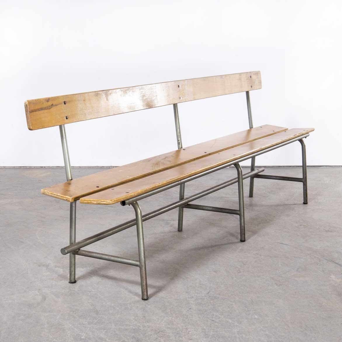 1960's Original French Mullca School Bench with Back For Sale 2