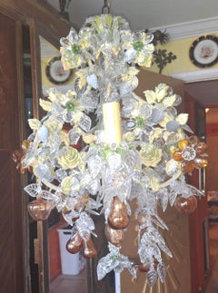 1960s French Regency 500+ Hand Cut Crystal Petal/ Flowered w/ Fruit Chandelier